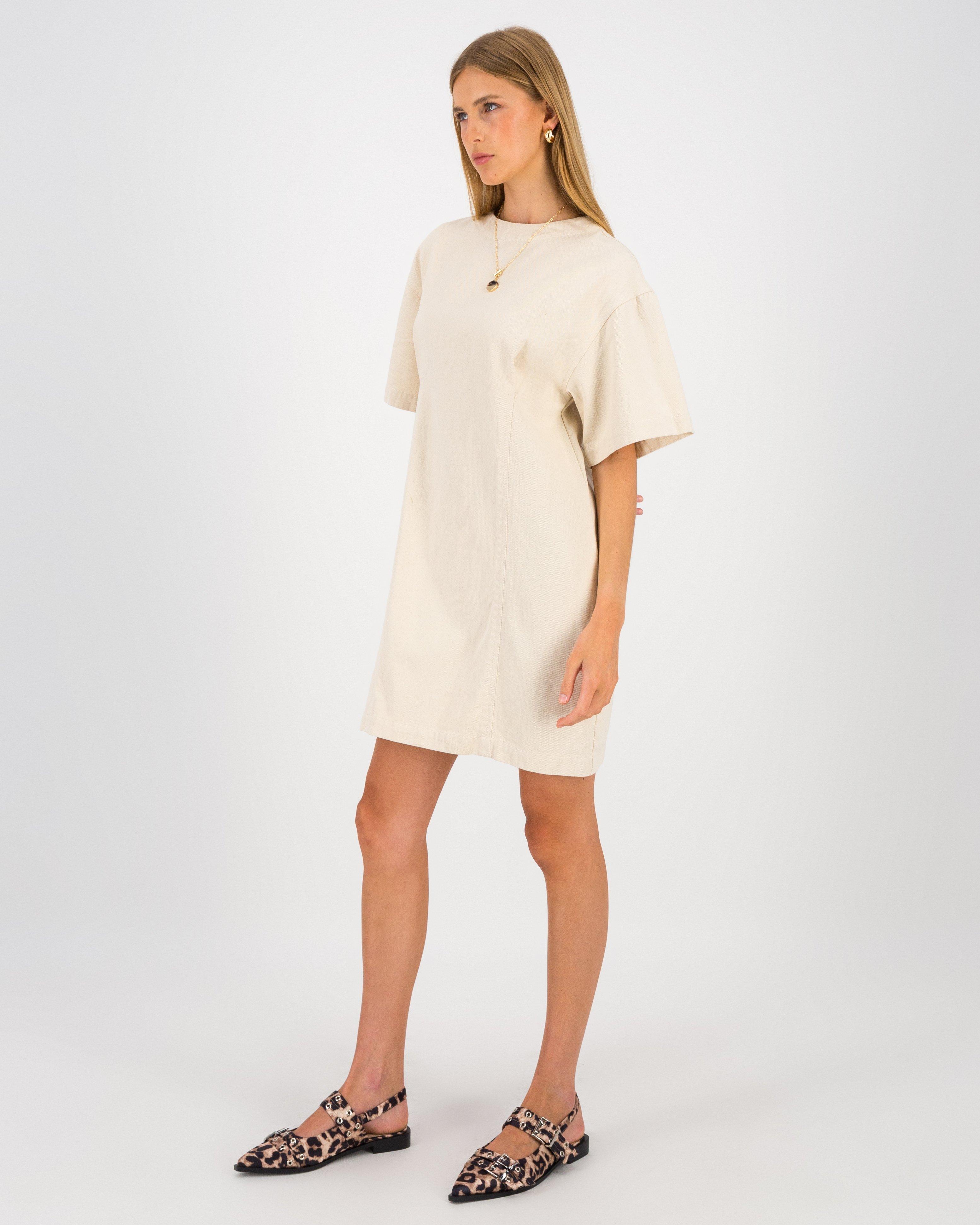 Londyn Fitted Short-Sleeve Mini Dress -  Milk