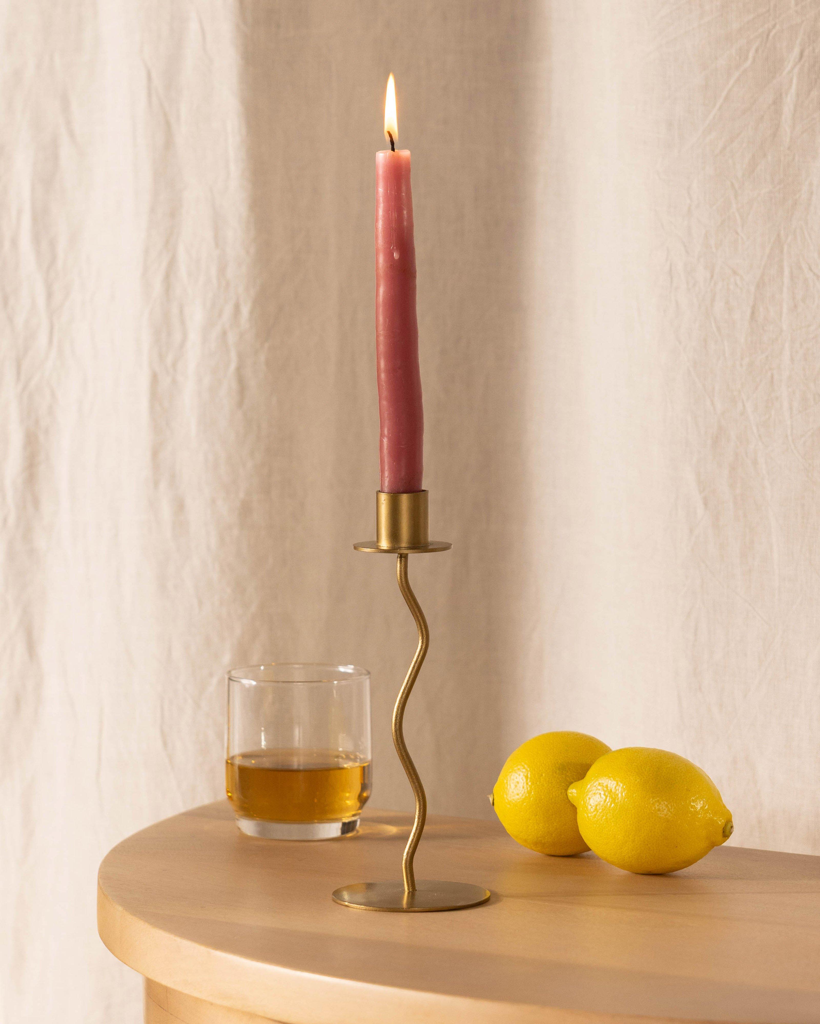 Squiggle Brass Candle Holder -  Gold