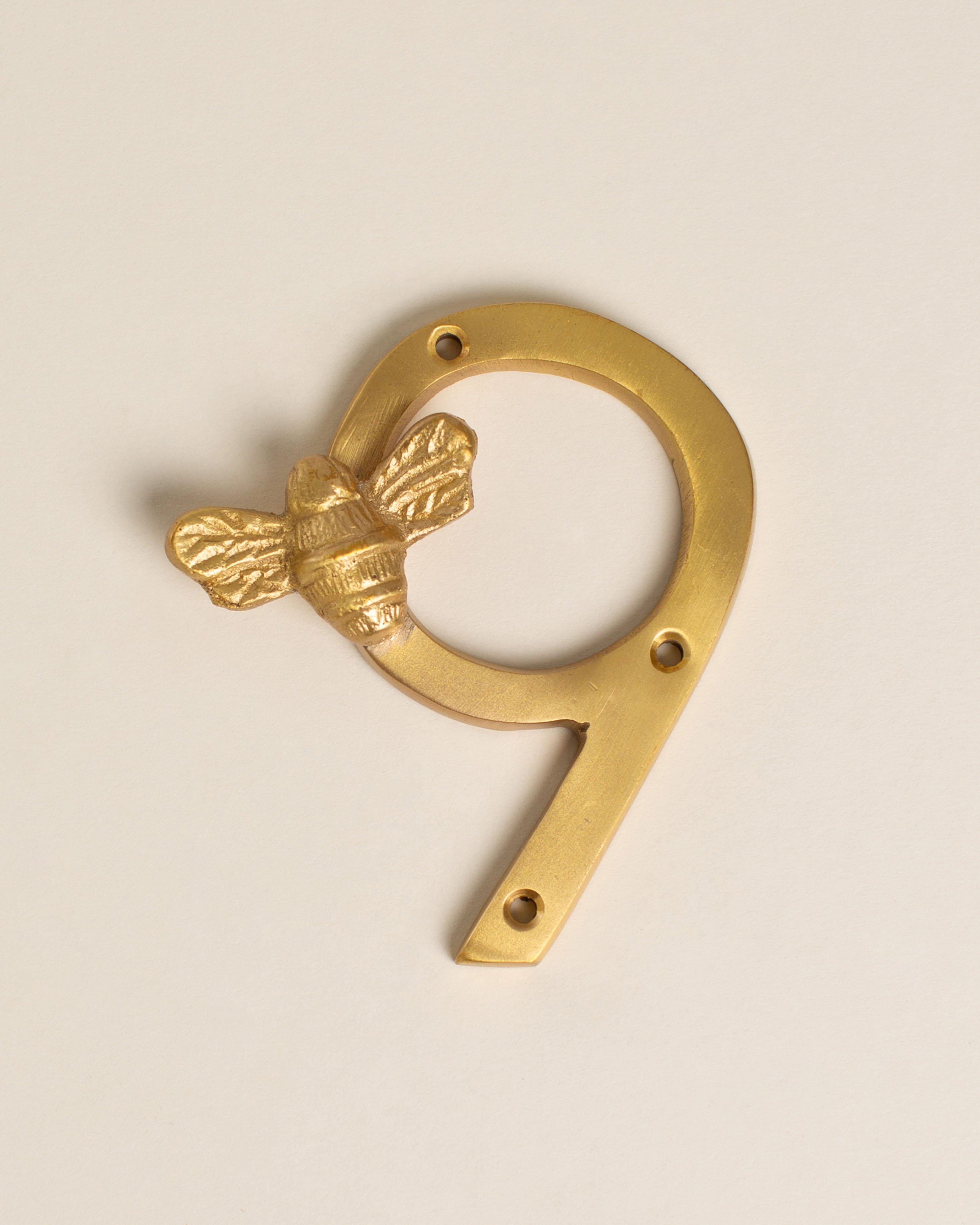 Solid Brass Bee House Number - 9 -  Gold