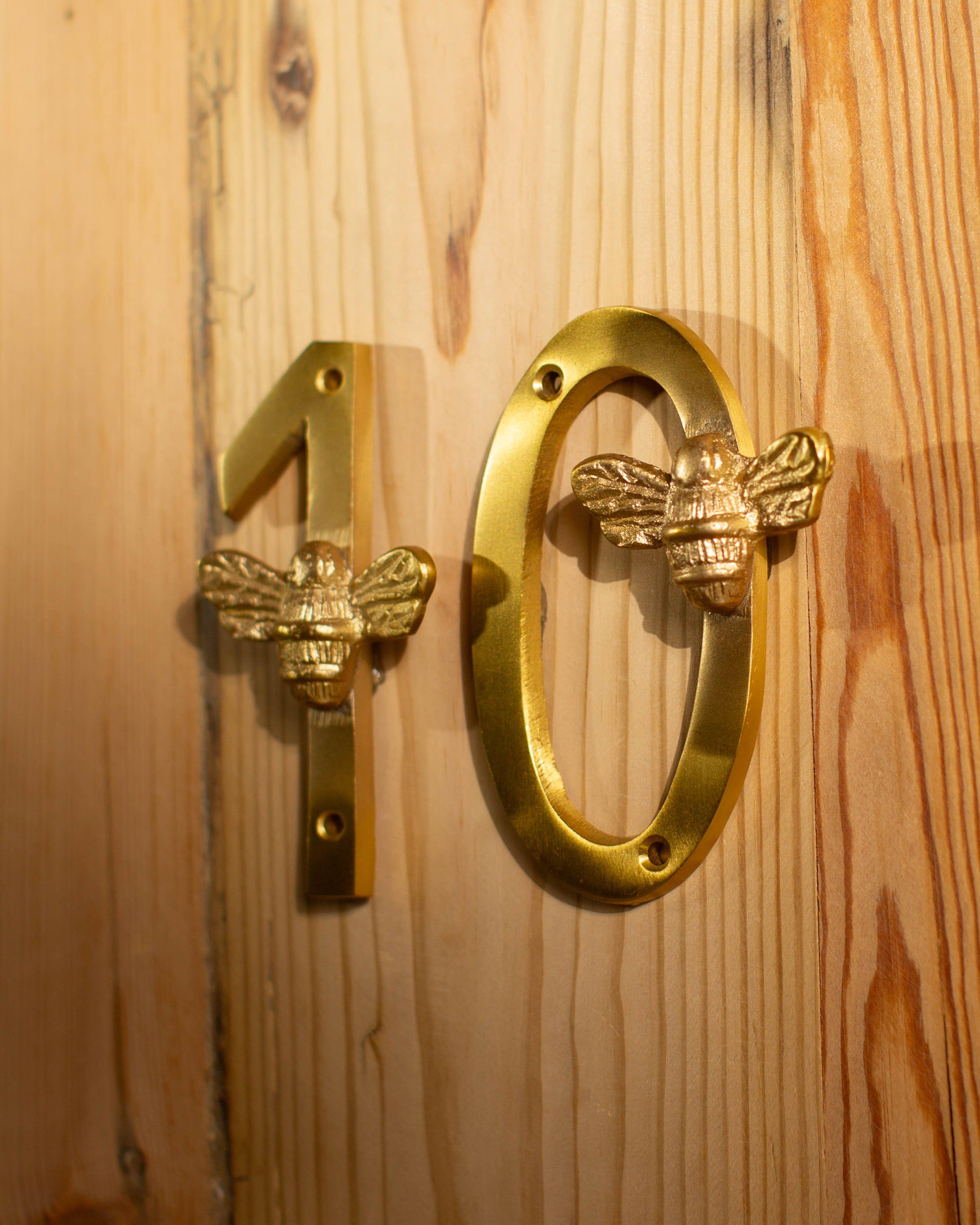 Solid Brass Bee House Number - 0 -  Gold