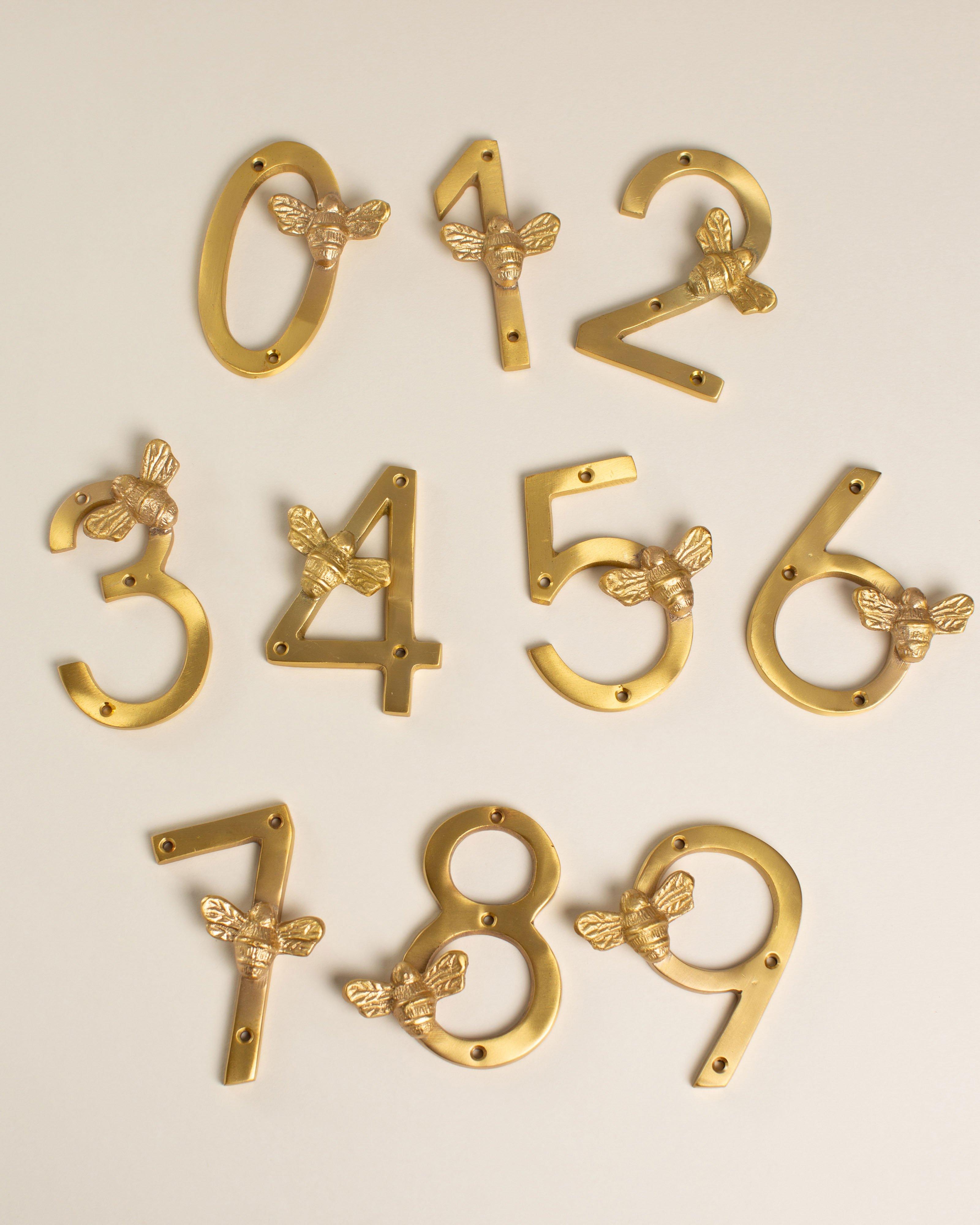 Solid Brass Bee House Number - 0 -  Gold