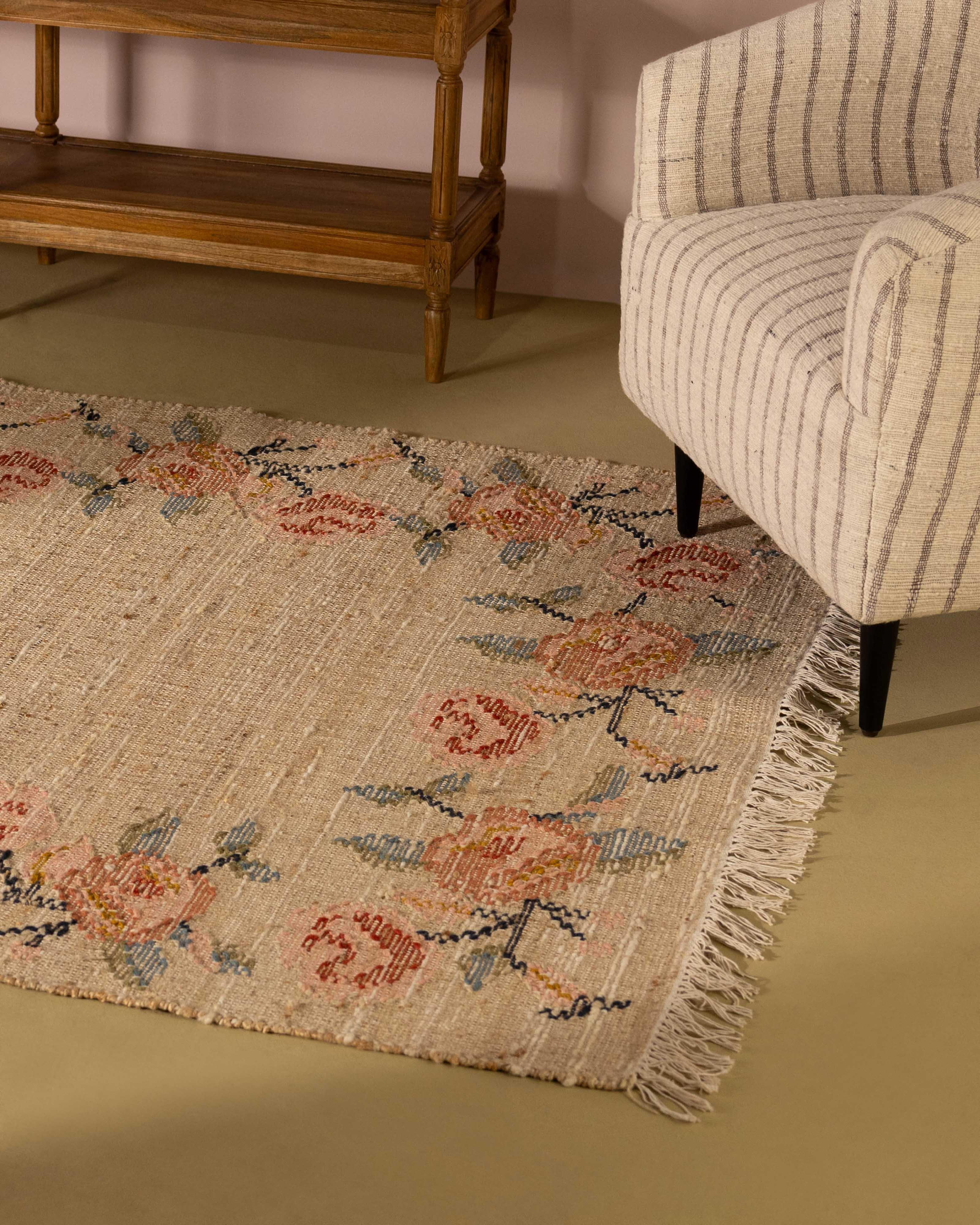 Nightingale Jute and Wool Punja Kelim Rug - 152cm x 244cm -  Taupe