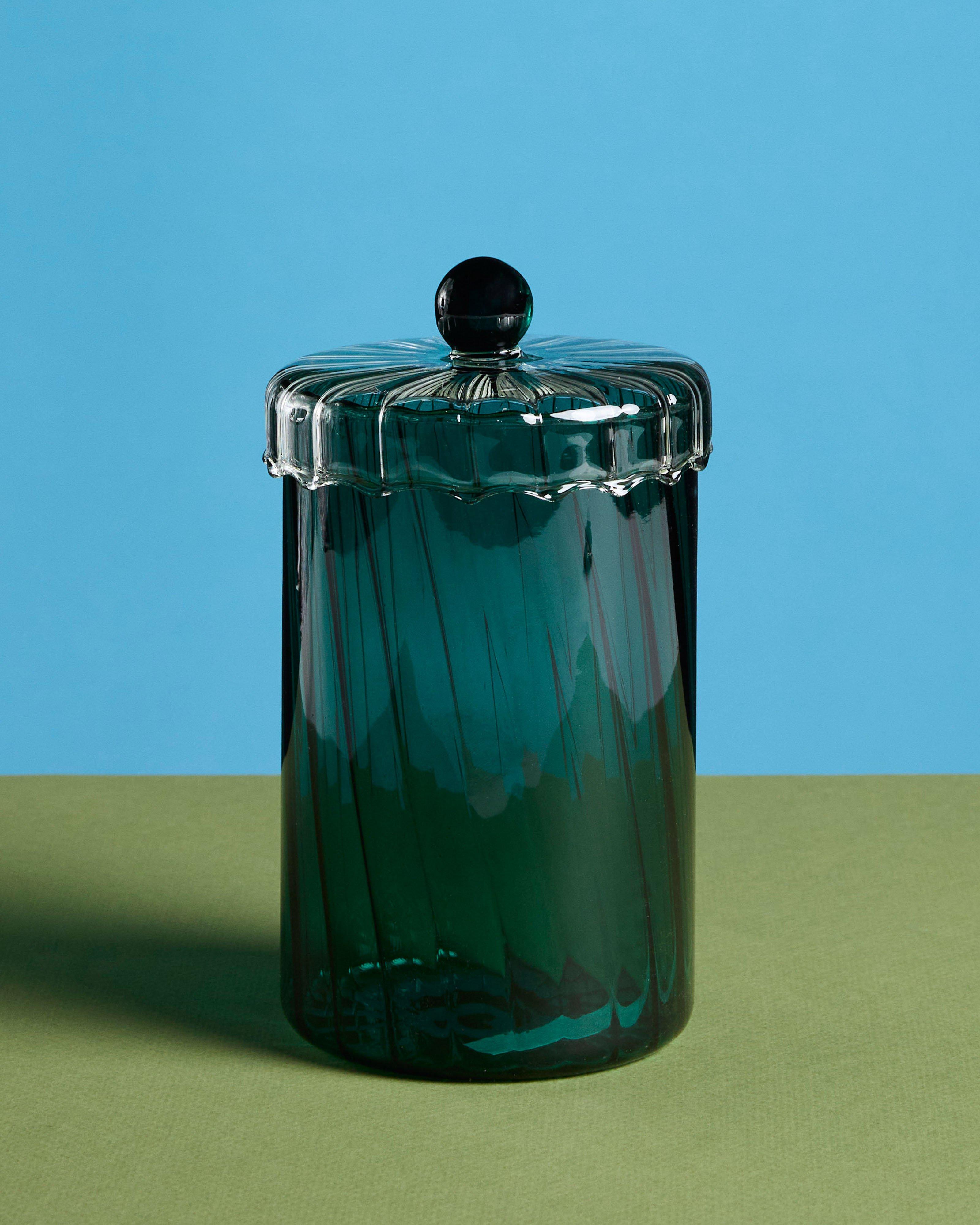 Swirl Short Glass Jar -  Green