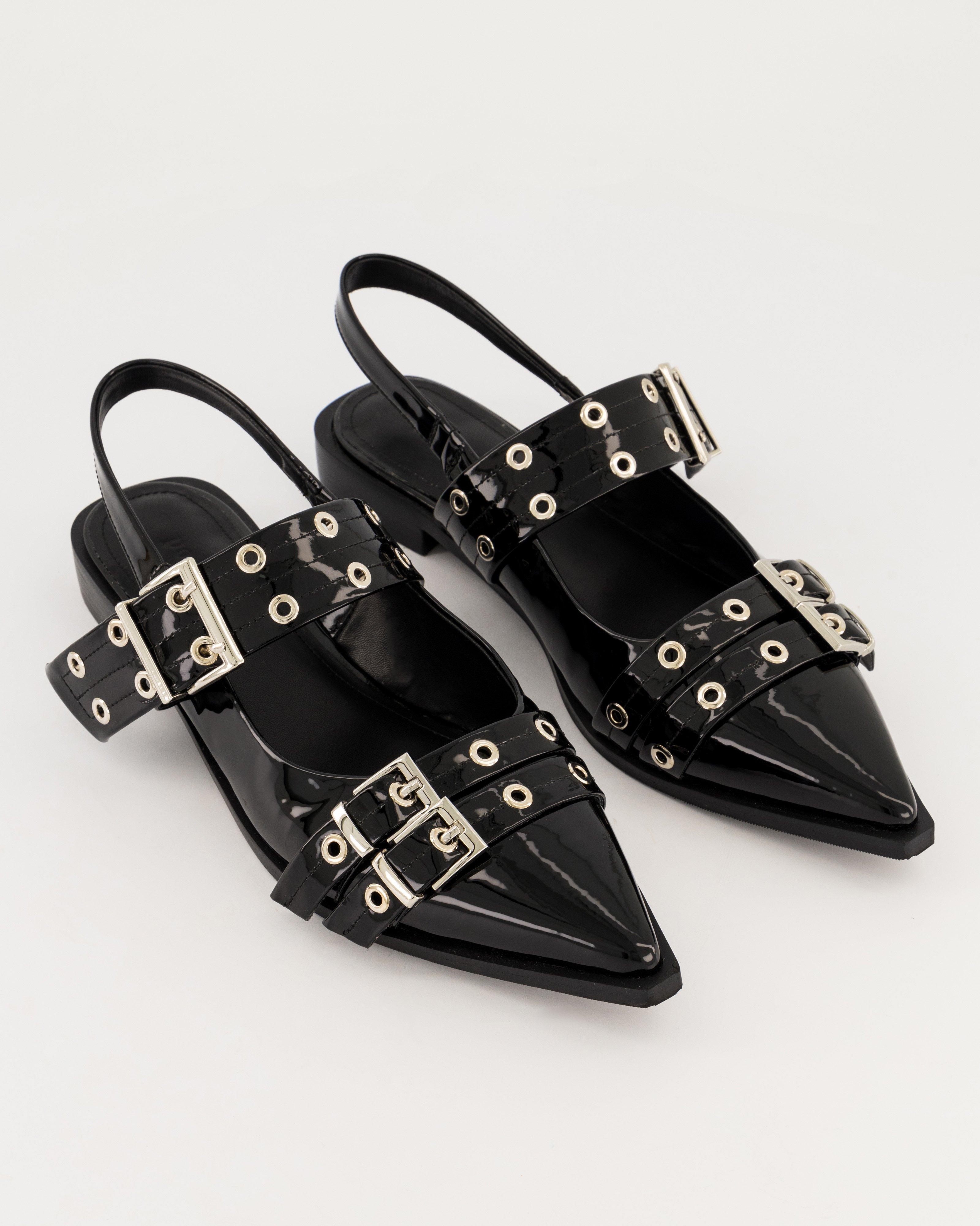 Dolly Double Buckle Slingback Mule -  Black
