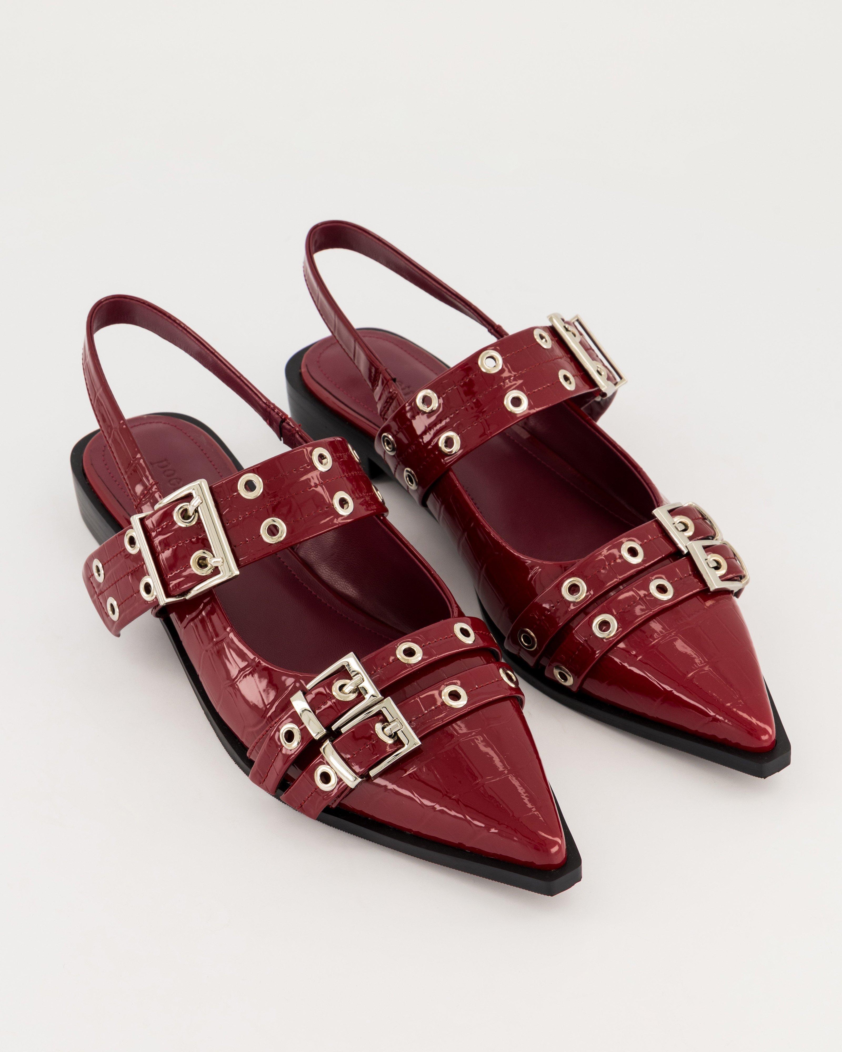 Dolly Double Buckle Slingback Mule -  Burgundy