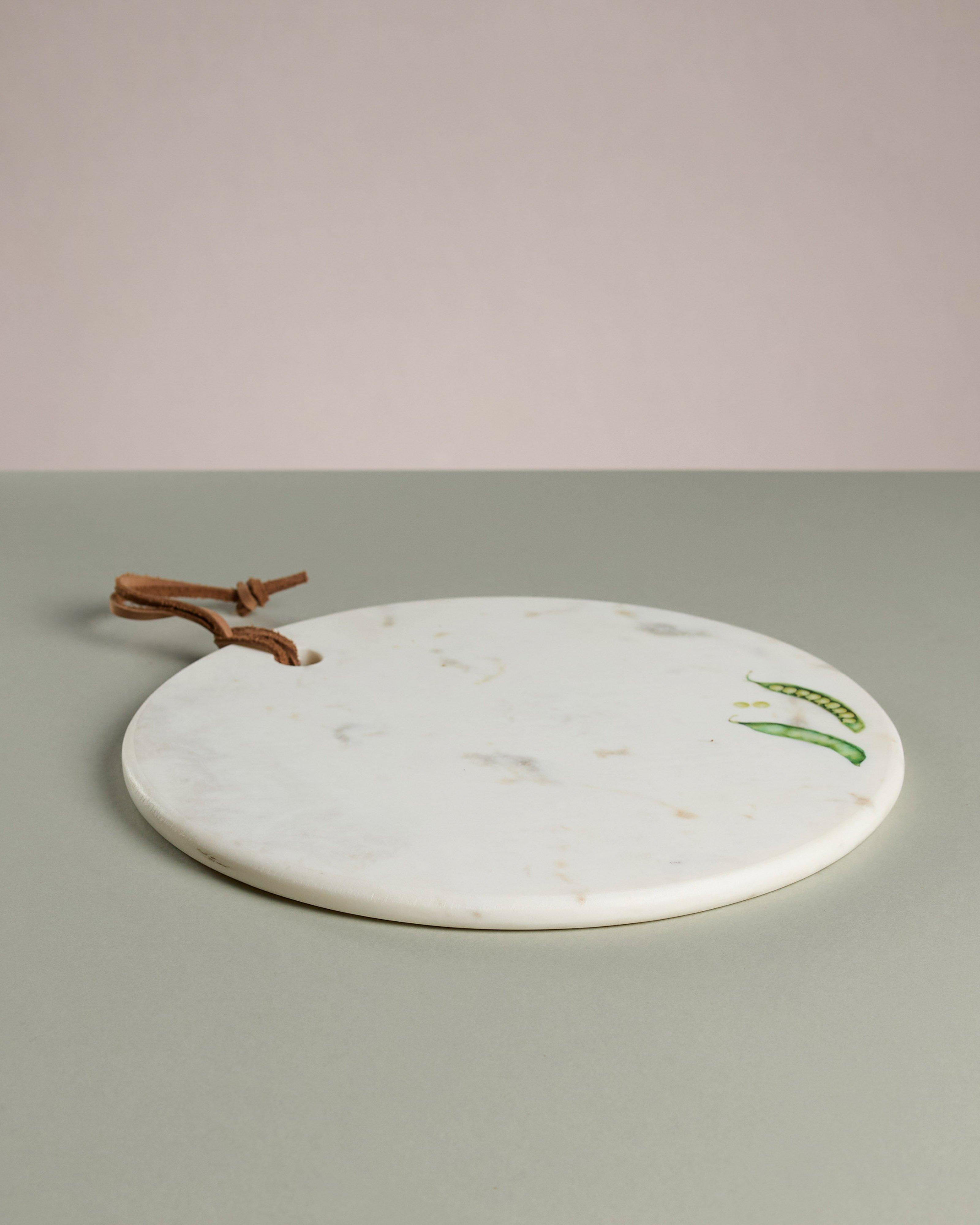 Vegetable Round Marble Board -  White