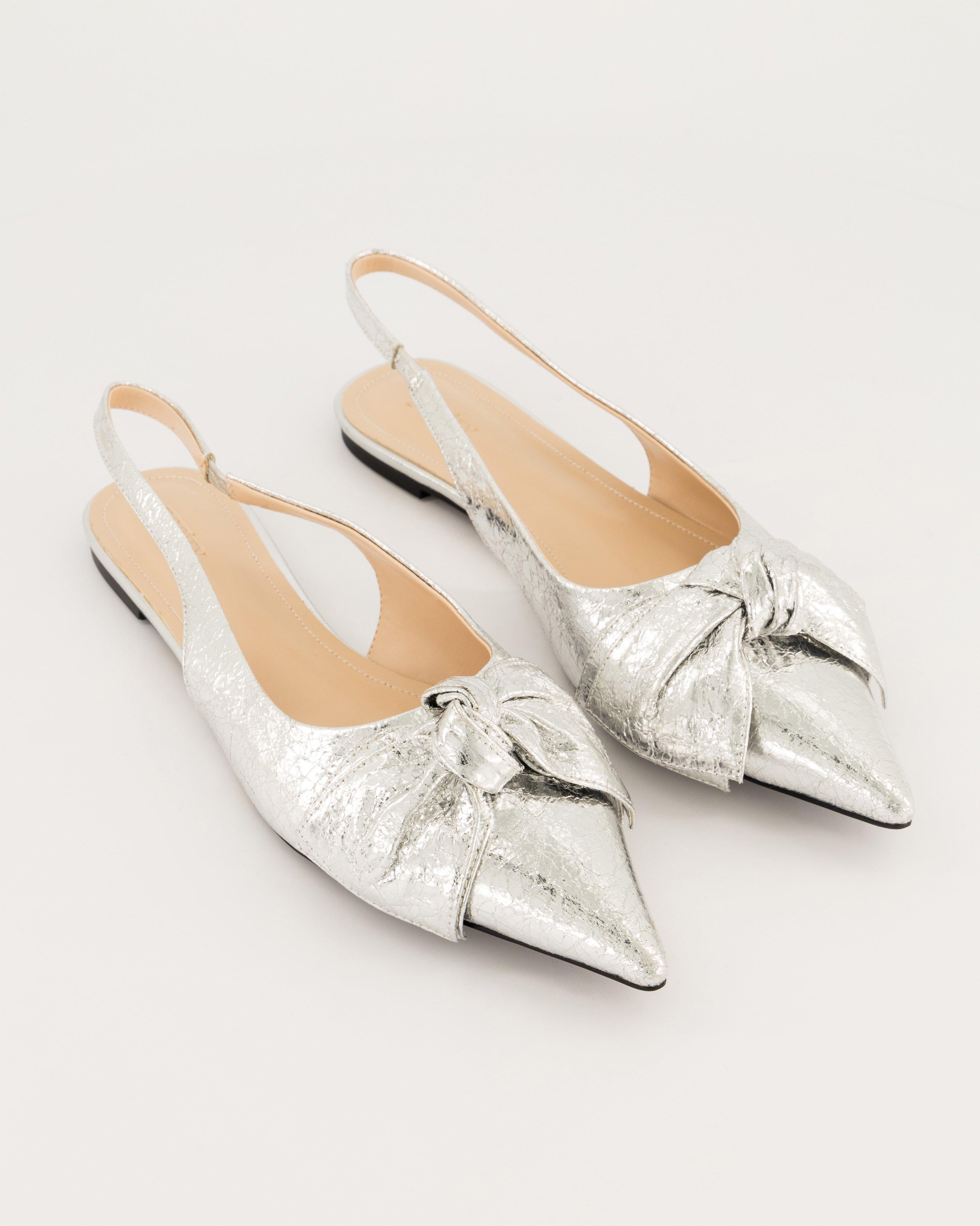 Claudia Bow Trim Pointed Slingback -  Silver