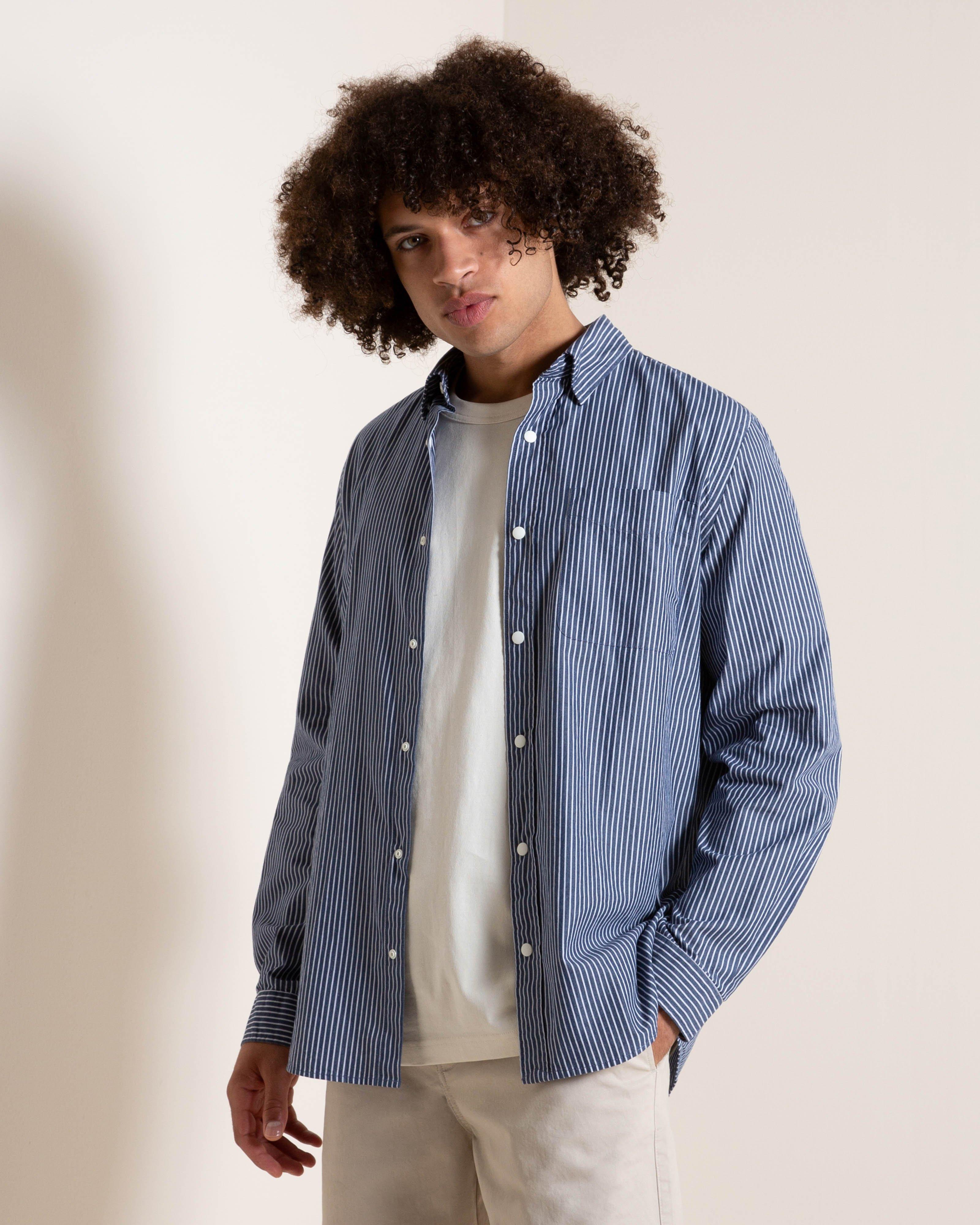 Men's Lukanyo Banker Stripe Shirt -  Navy