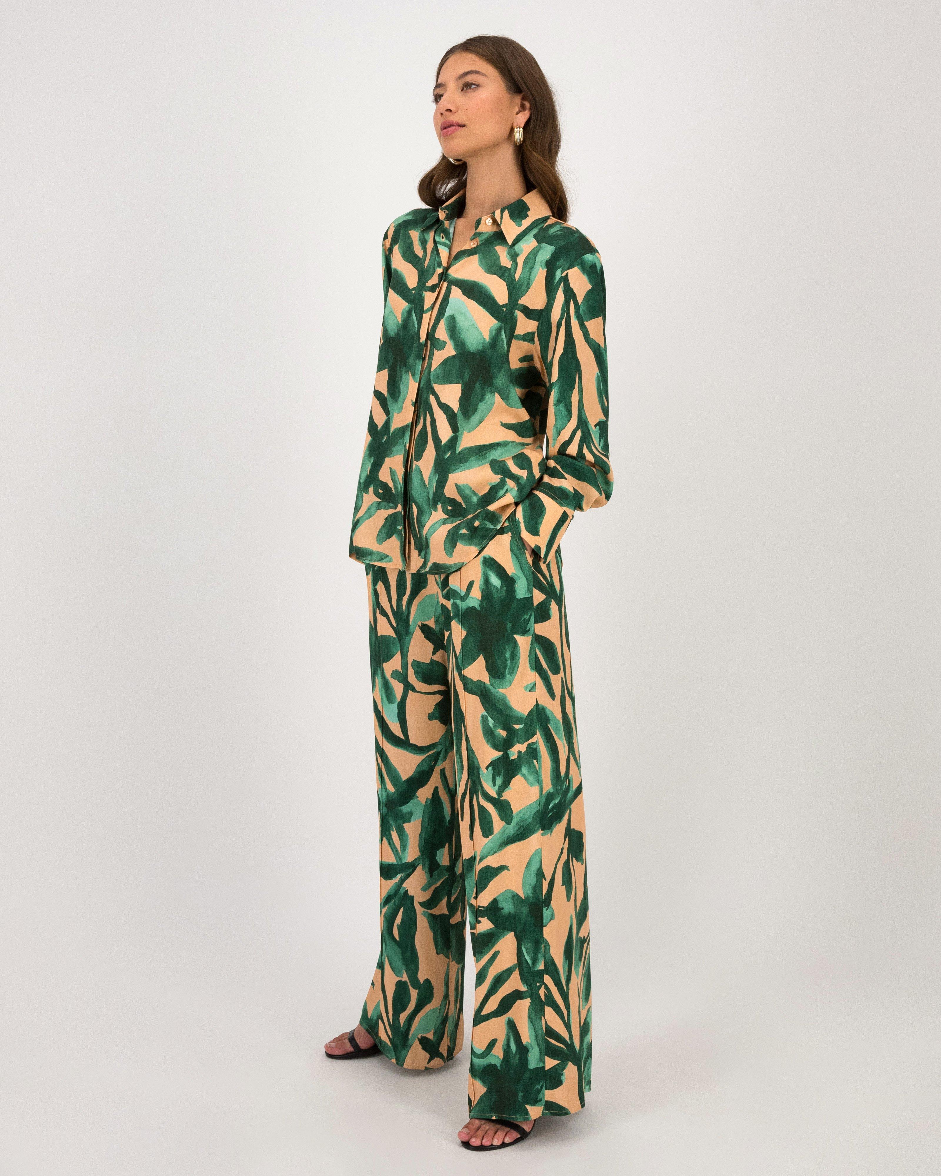 Aila Printed Pant -  Green