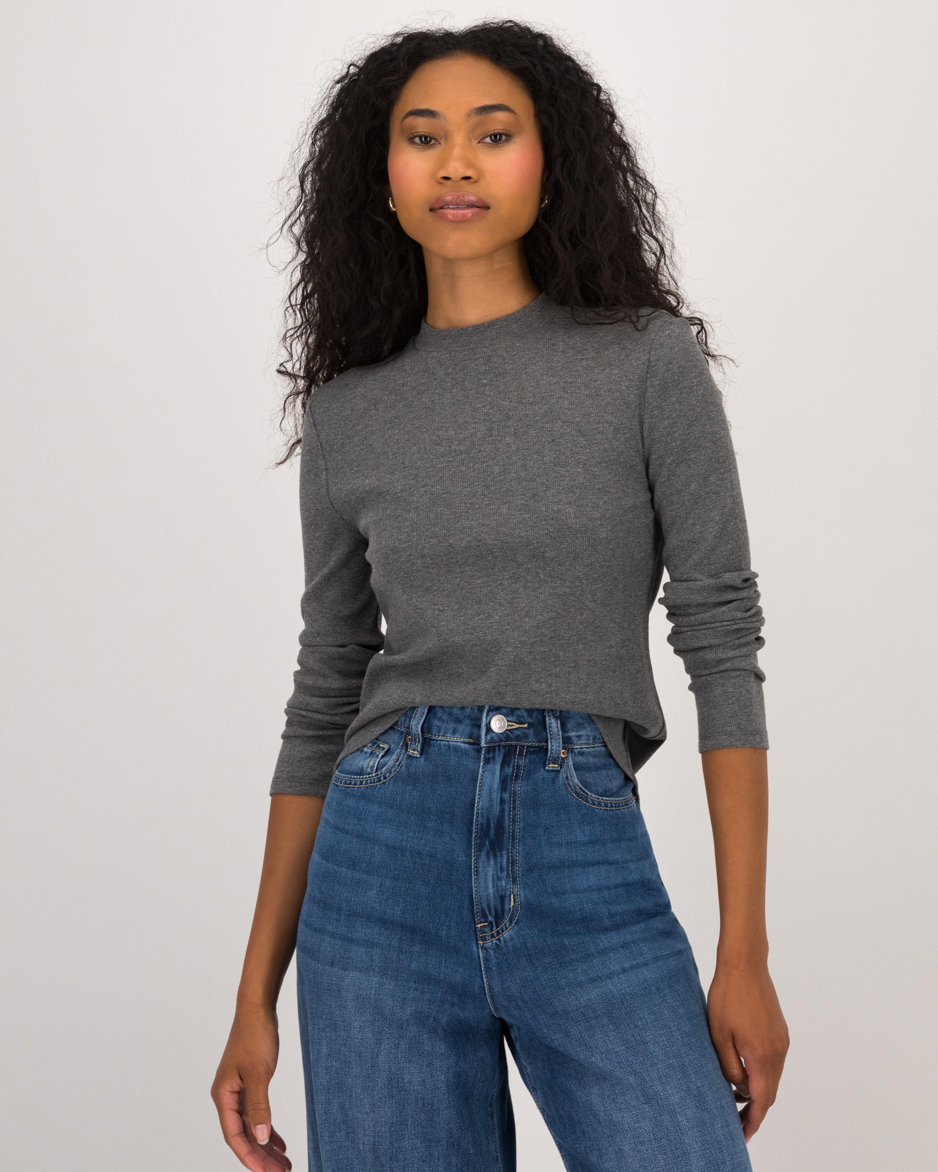 Torie Long Sleeve Knit Top -  Charcoal