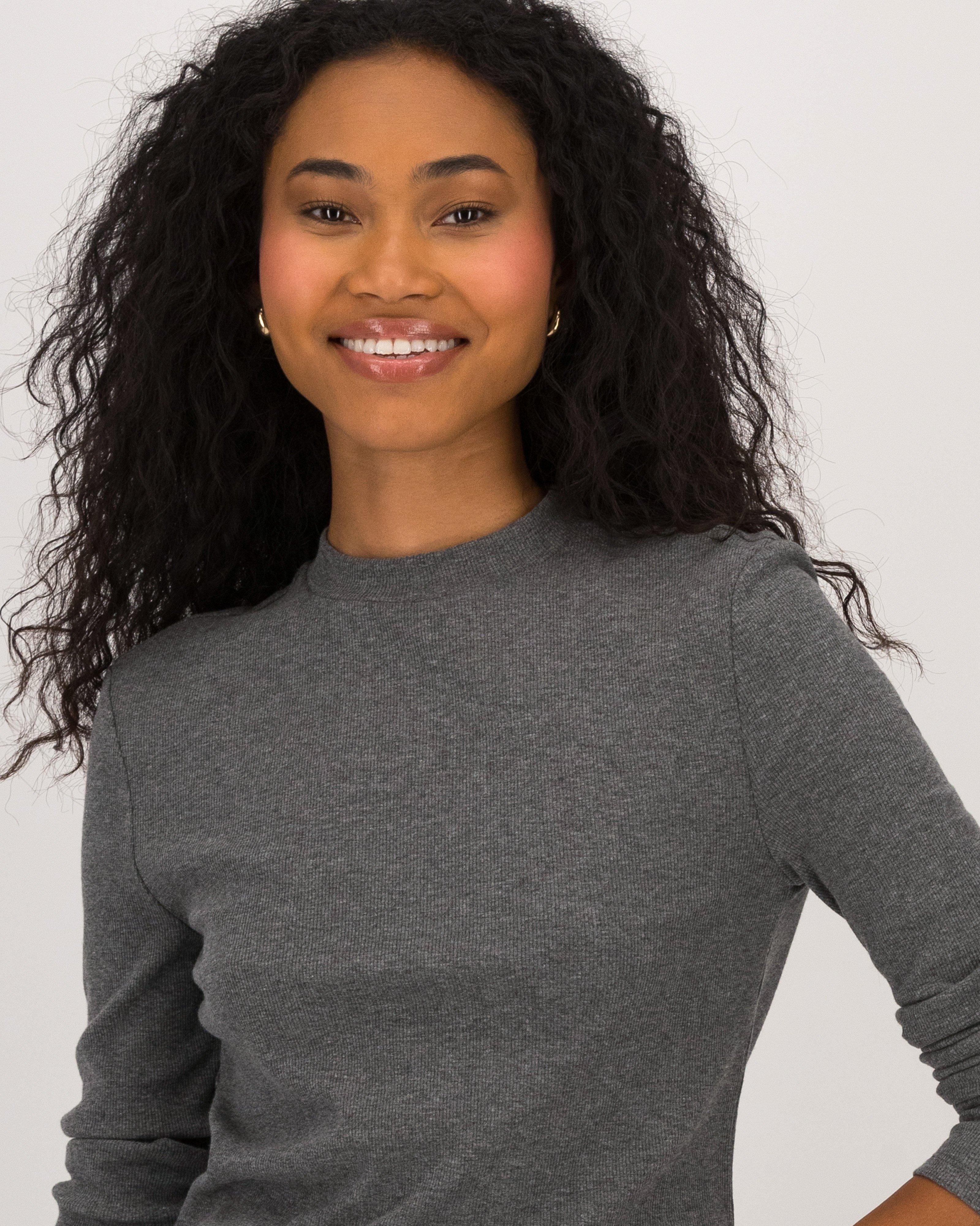 Torie Long Sleeve Knit Top -  Charcoal