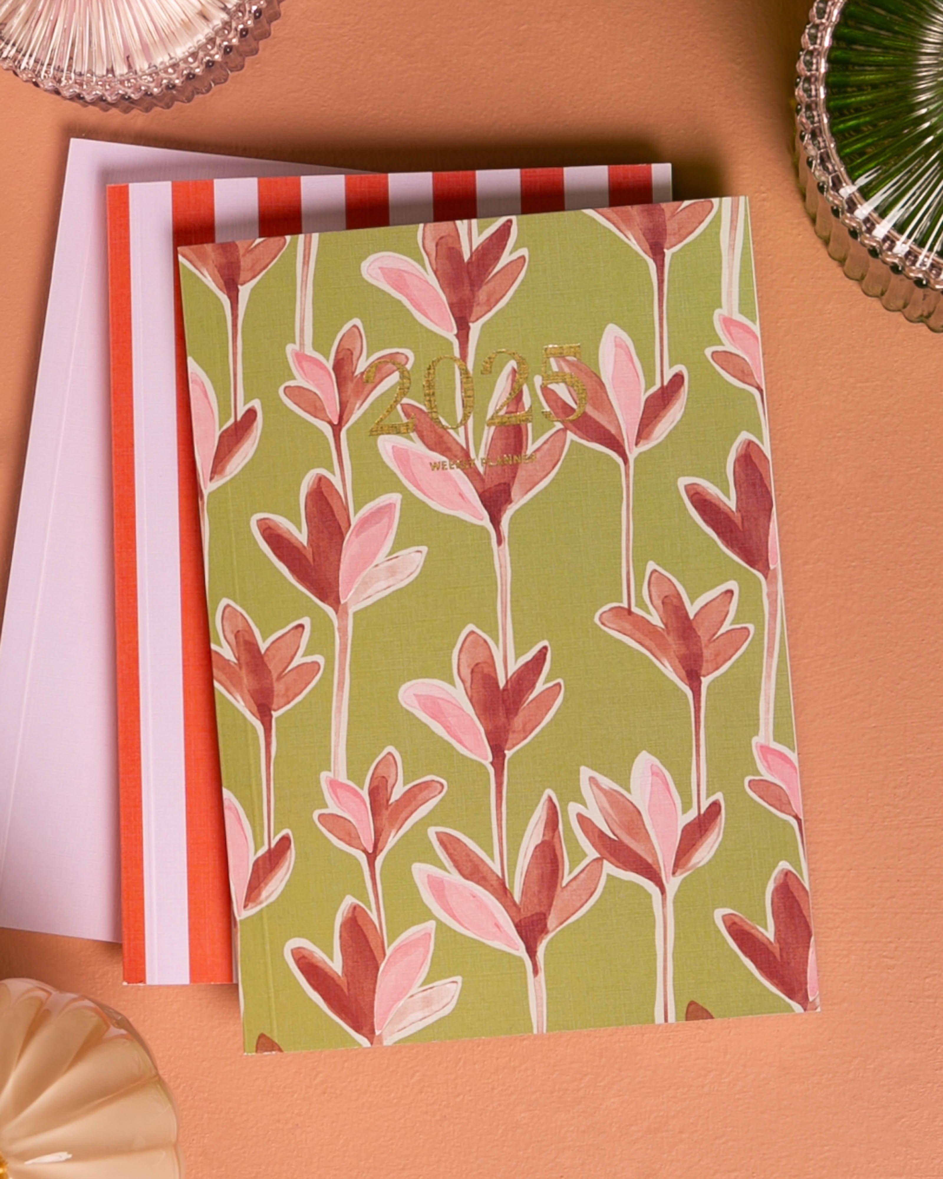 Abstract Floral A5 Weekly Planner -  Green