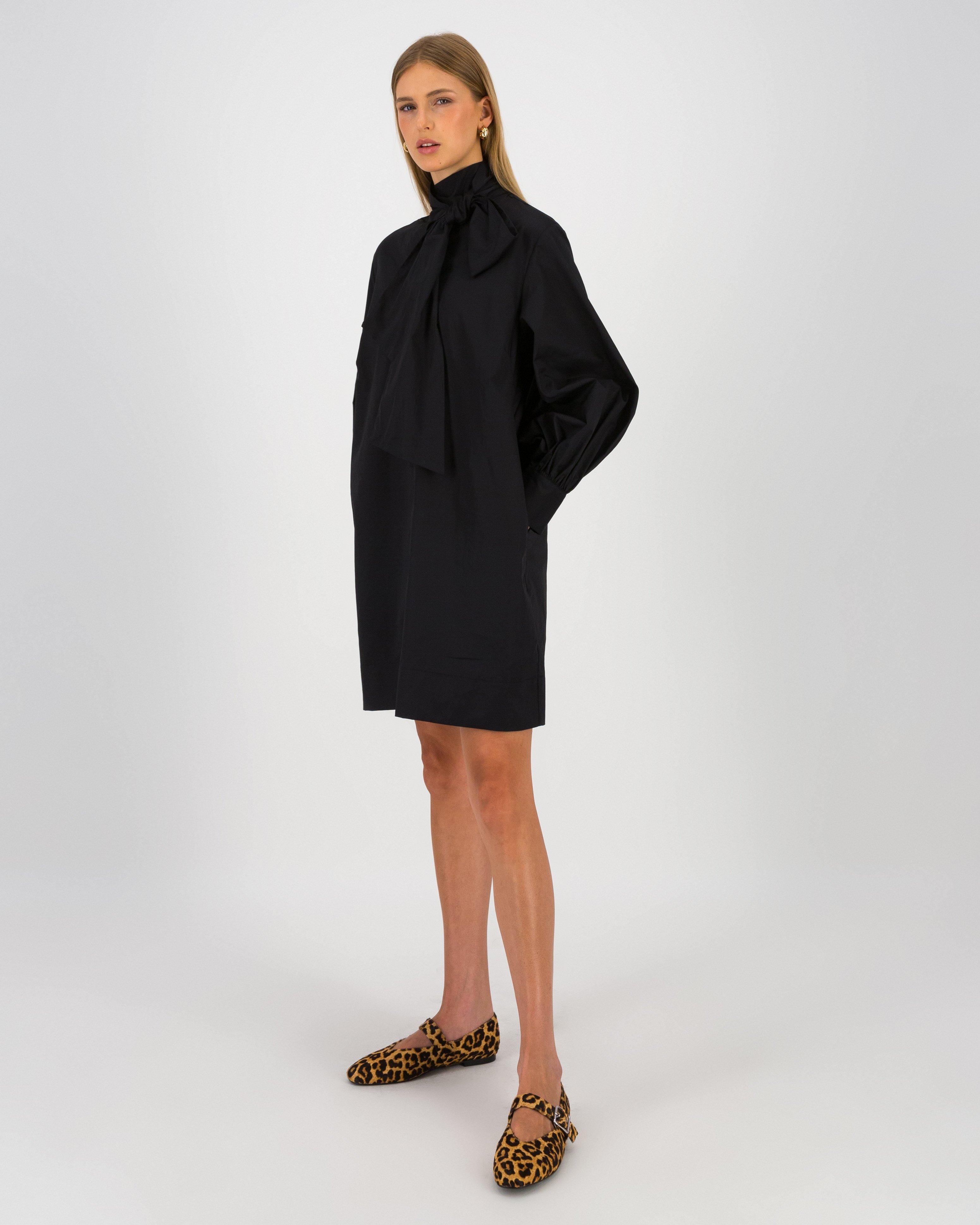 Leslie Kitty Bow Dress -  Black
