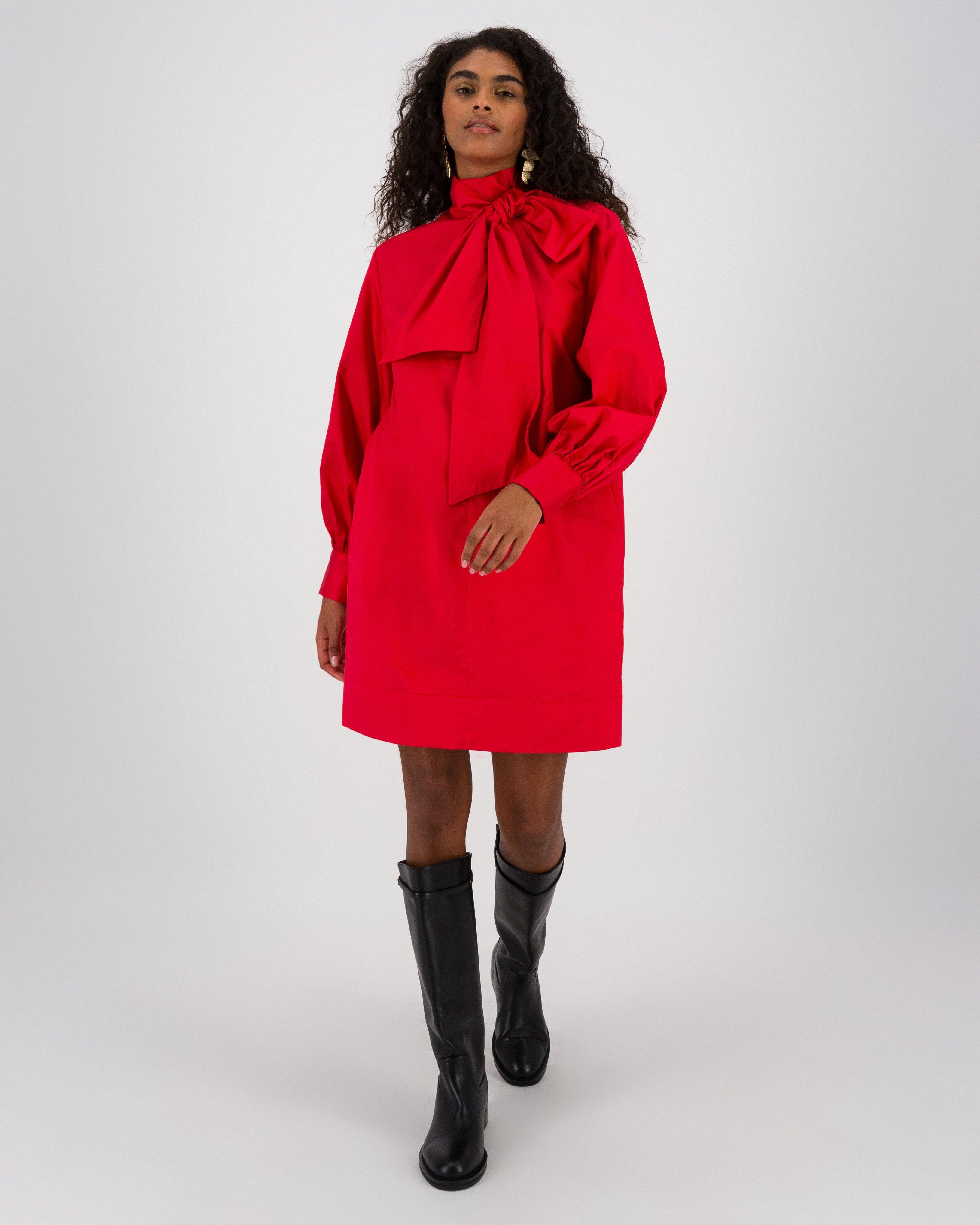 Leslie Kitty Bow Dress -  Red