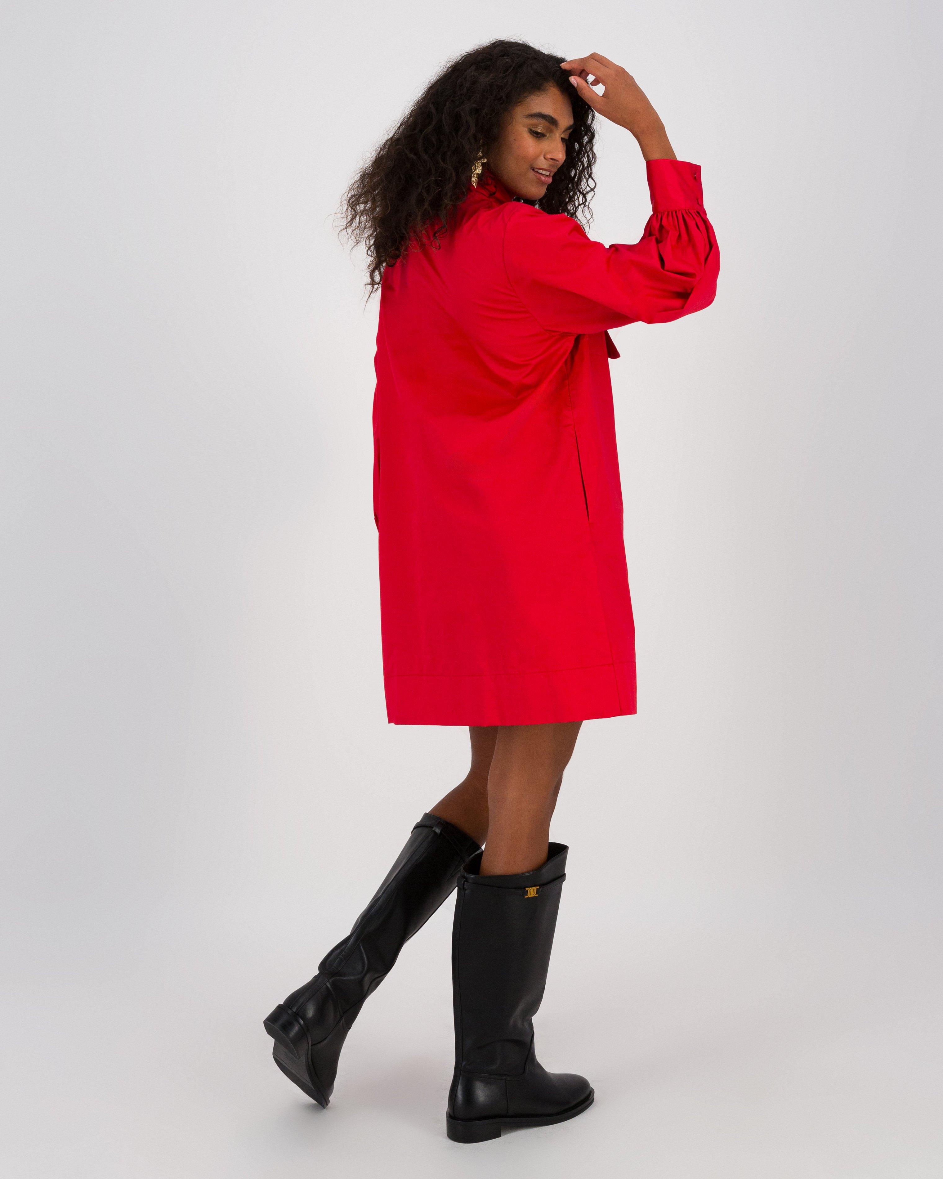 Leslie Kitty Bow Dress -  Red
