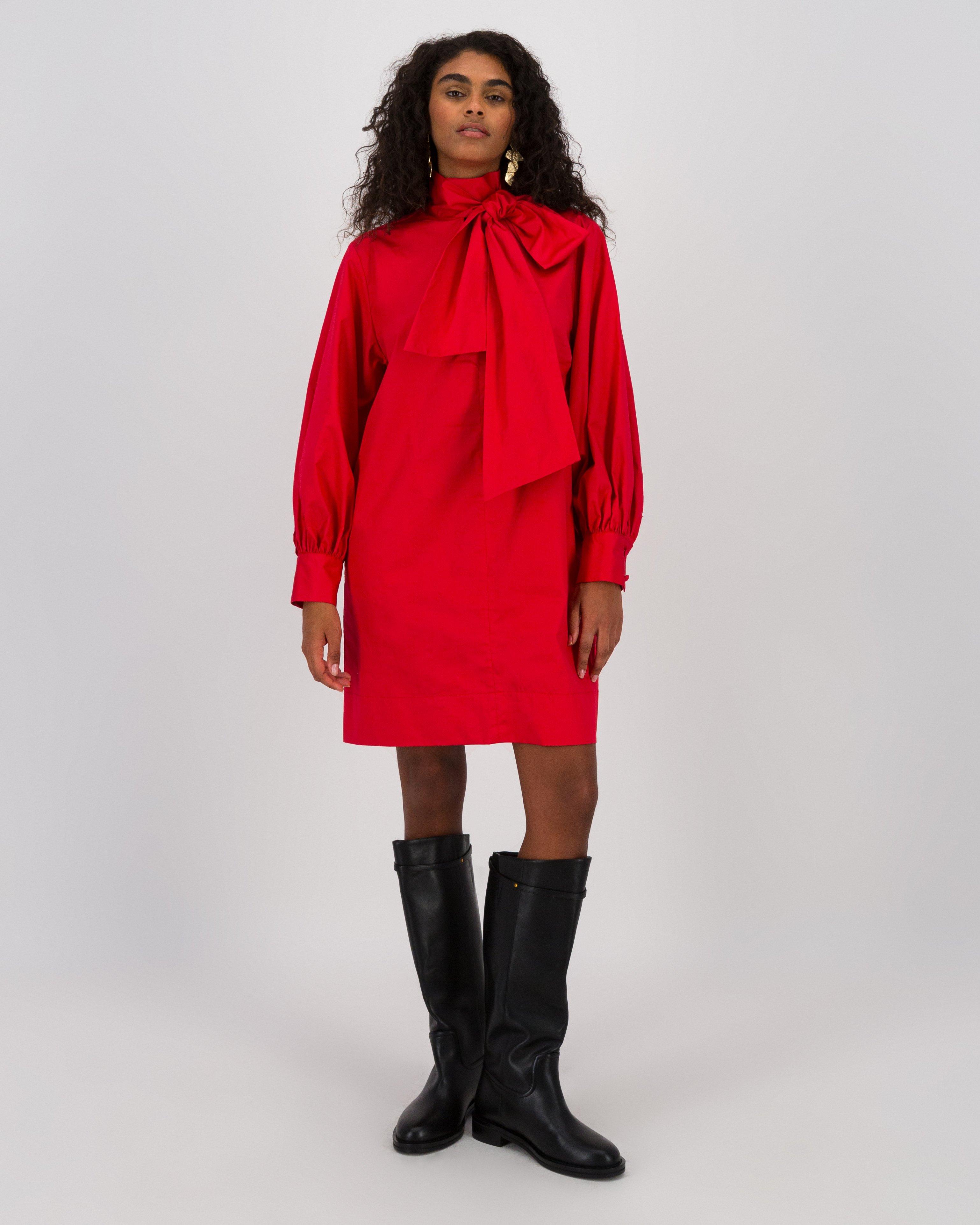 Leslie Kitty Bow Dress -  Red