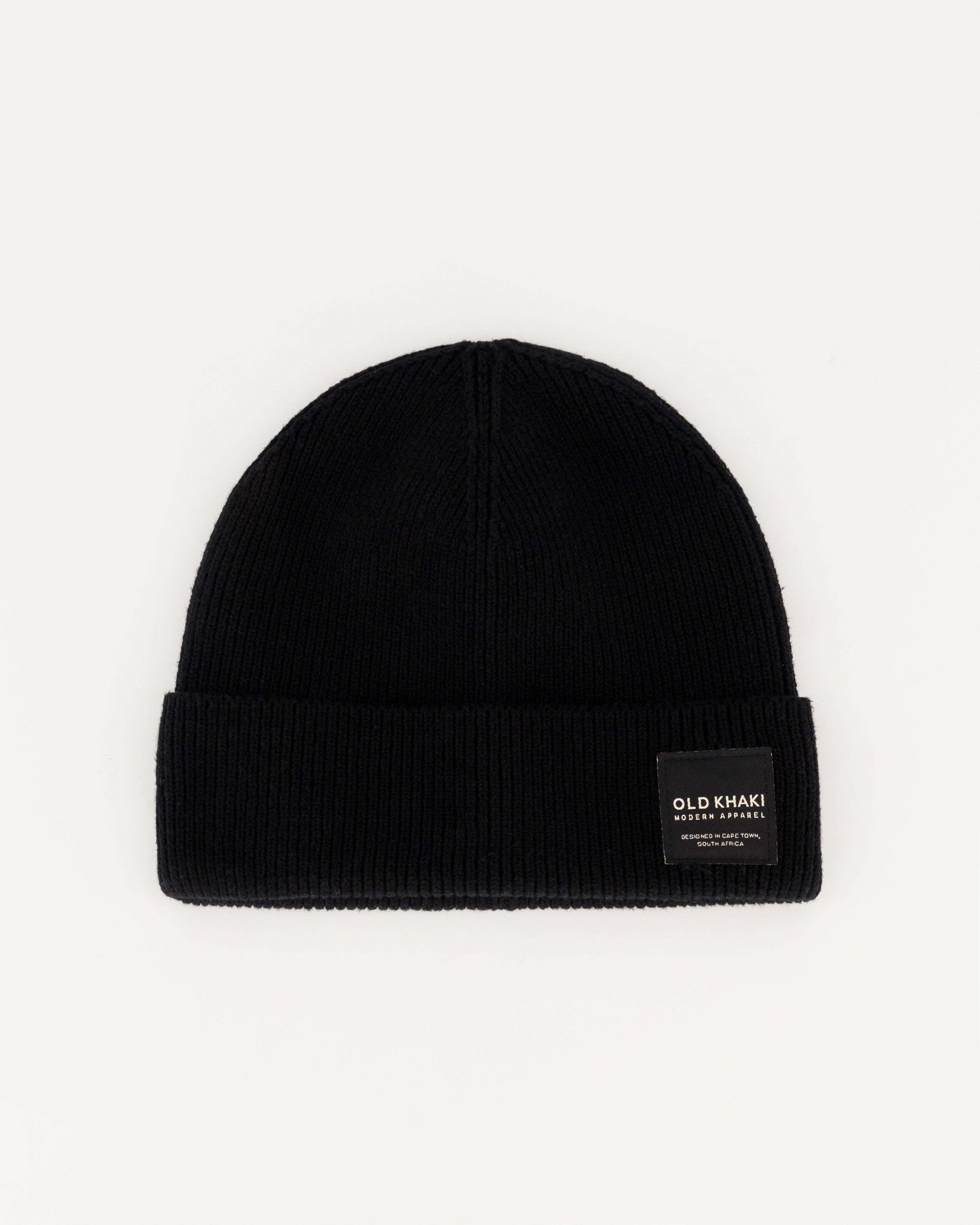 Old Khaki Stark Fine Rib Cotton Beanie  -  Black