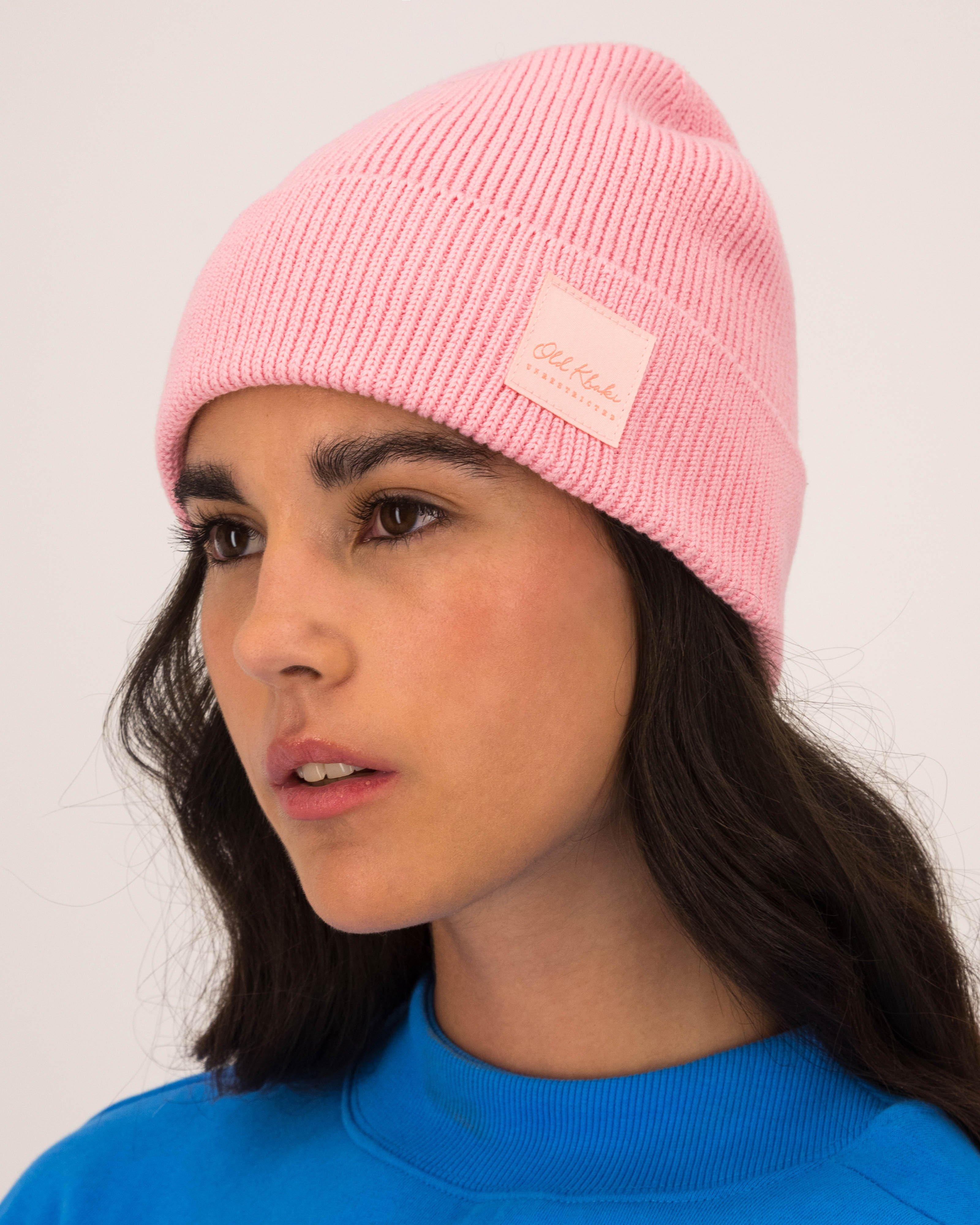 Women's Scarlet Fine Rib Cotton Beanie -  Pink