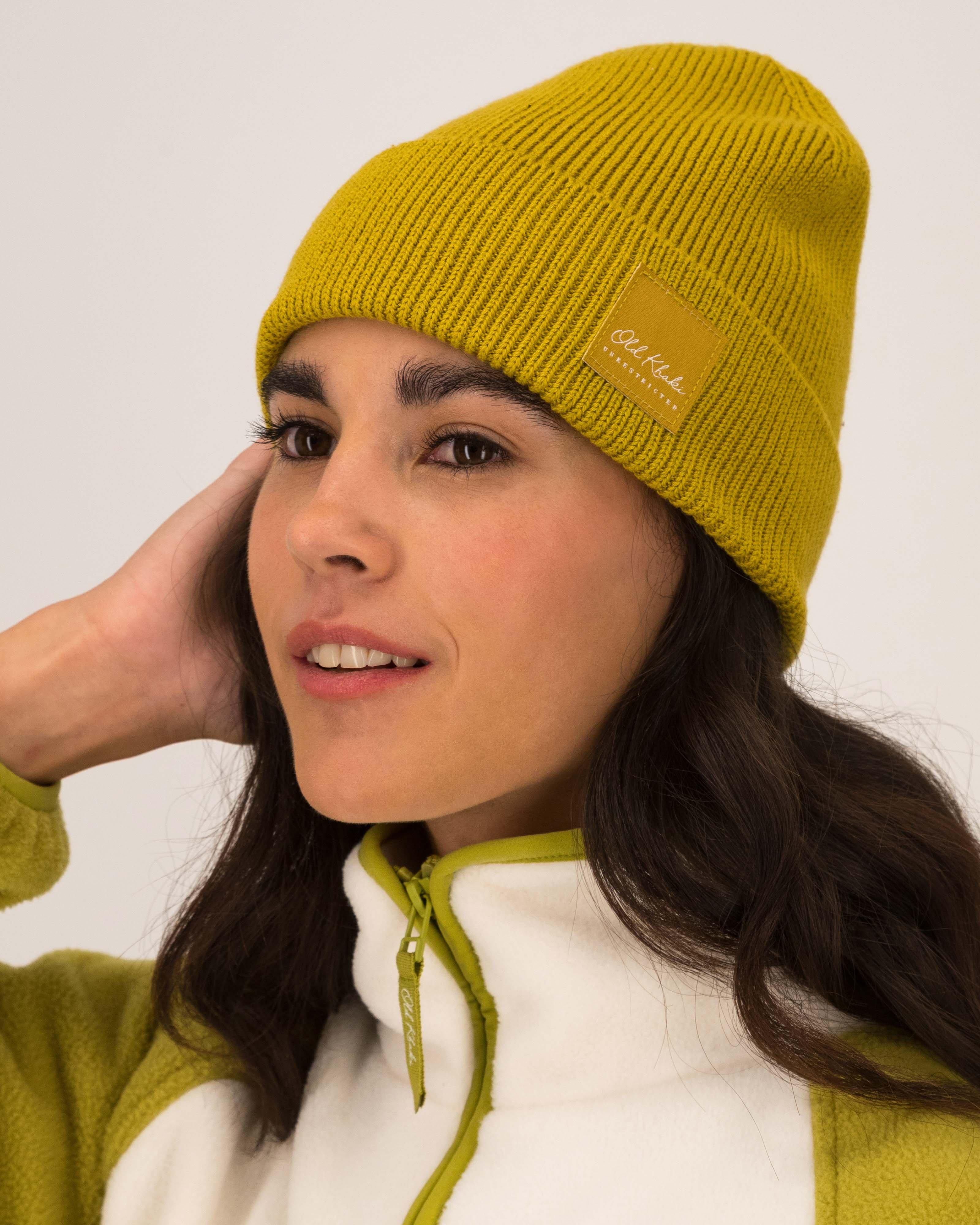 Women's Scarlet Fine Rib Cotton Beanie -  Chartreuse