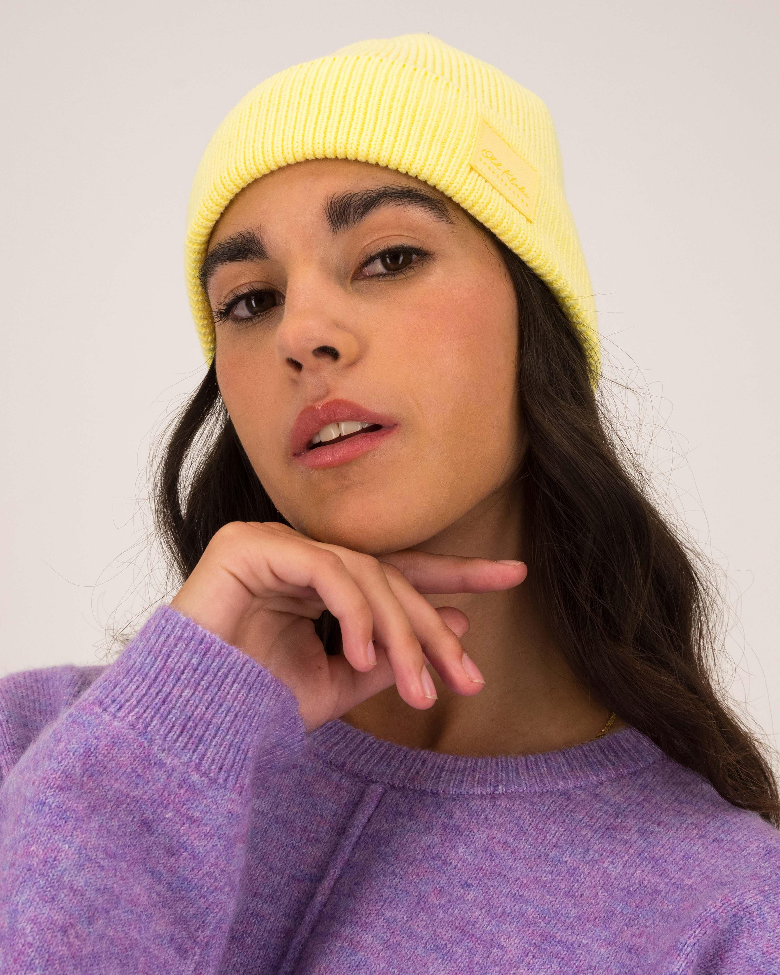 Women's Scarlet Fine Rib Cotton Beanie -  Yellow