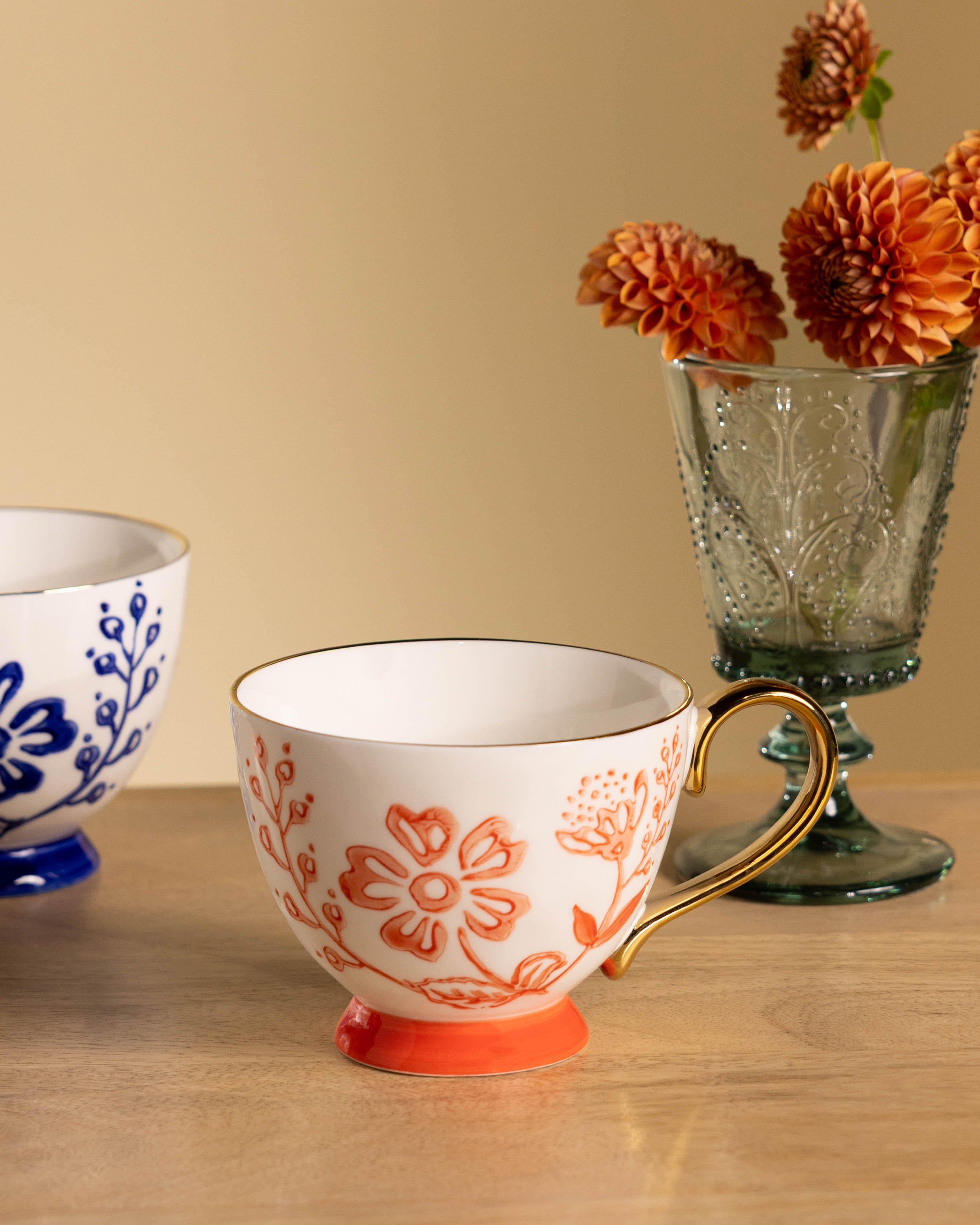 Gold Rim Hand Painted Mug -  Coral