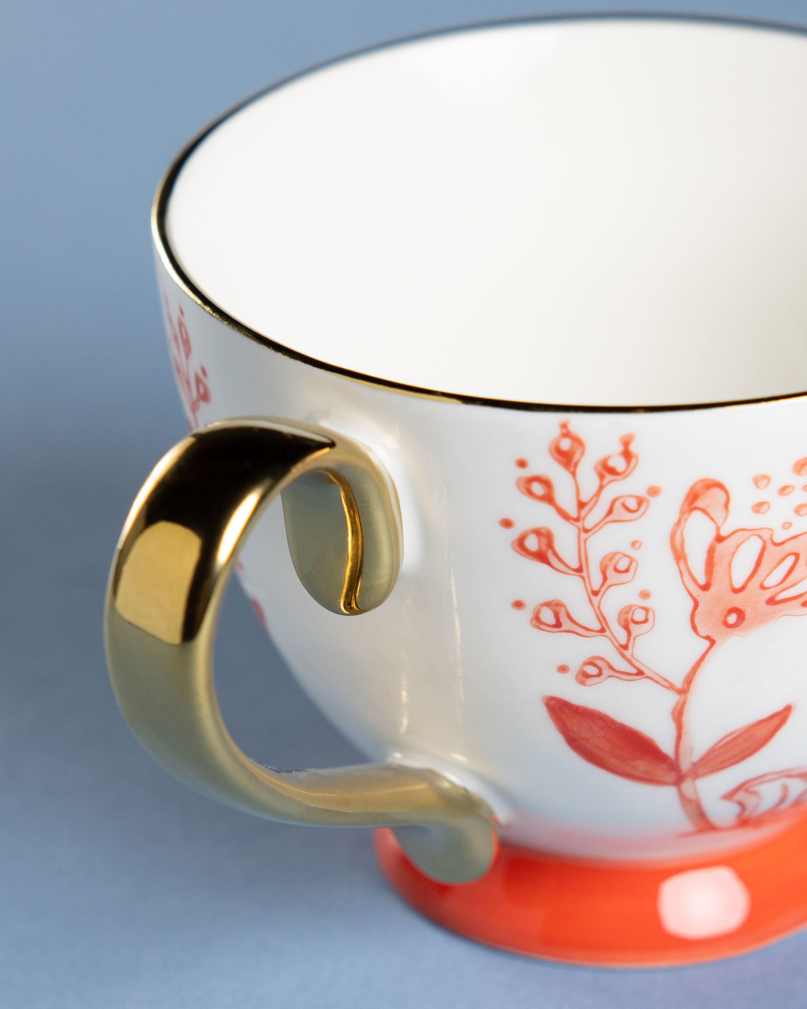 Gold Rim Hand Painted Mug -  Coral
