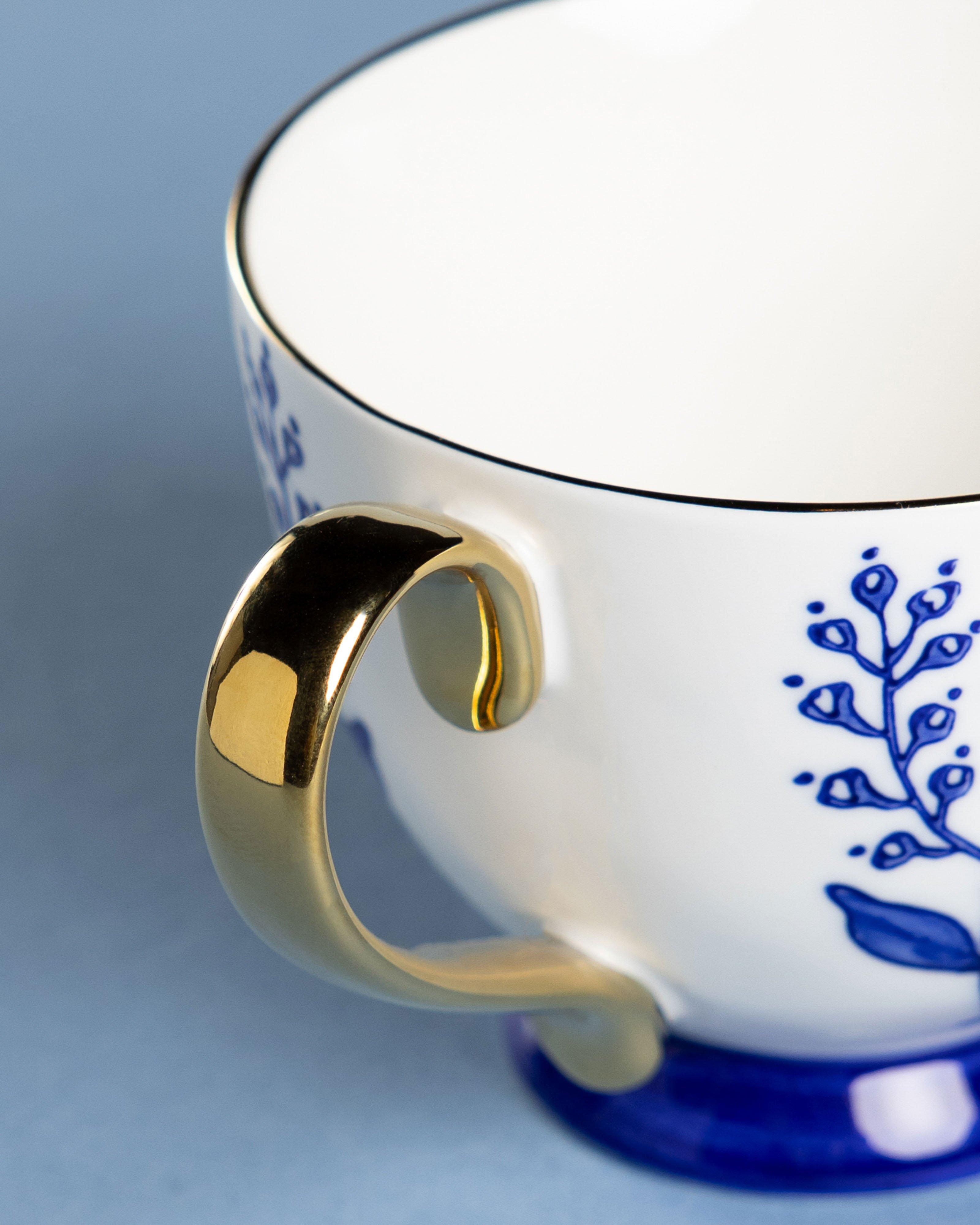 Gold Rim Hand Painted Mug -  Blue