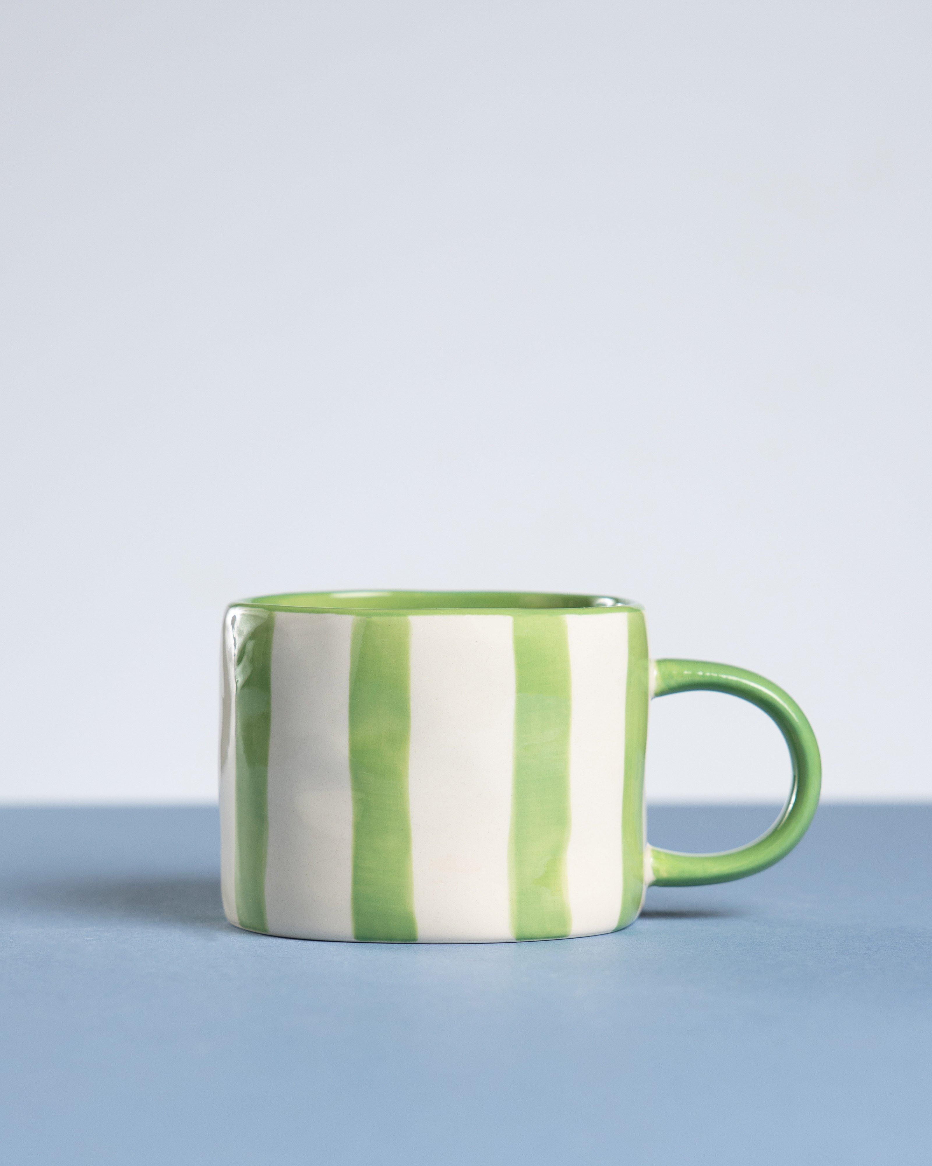 Hand Painted Stripe Block Mug -  Green