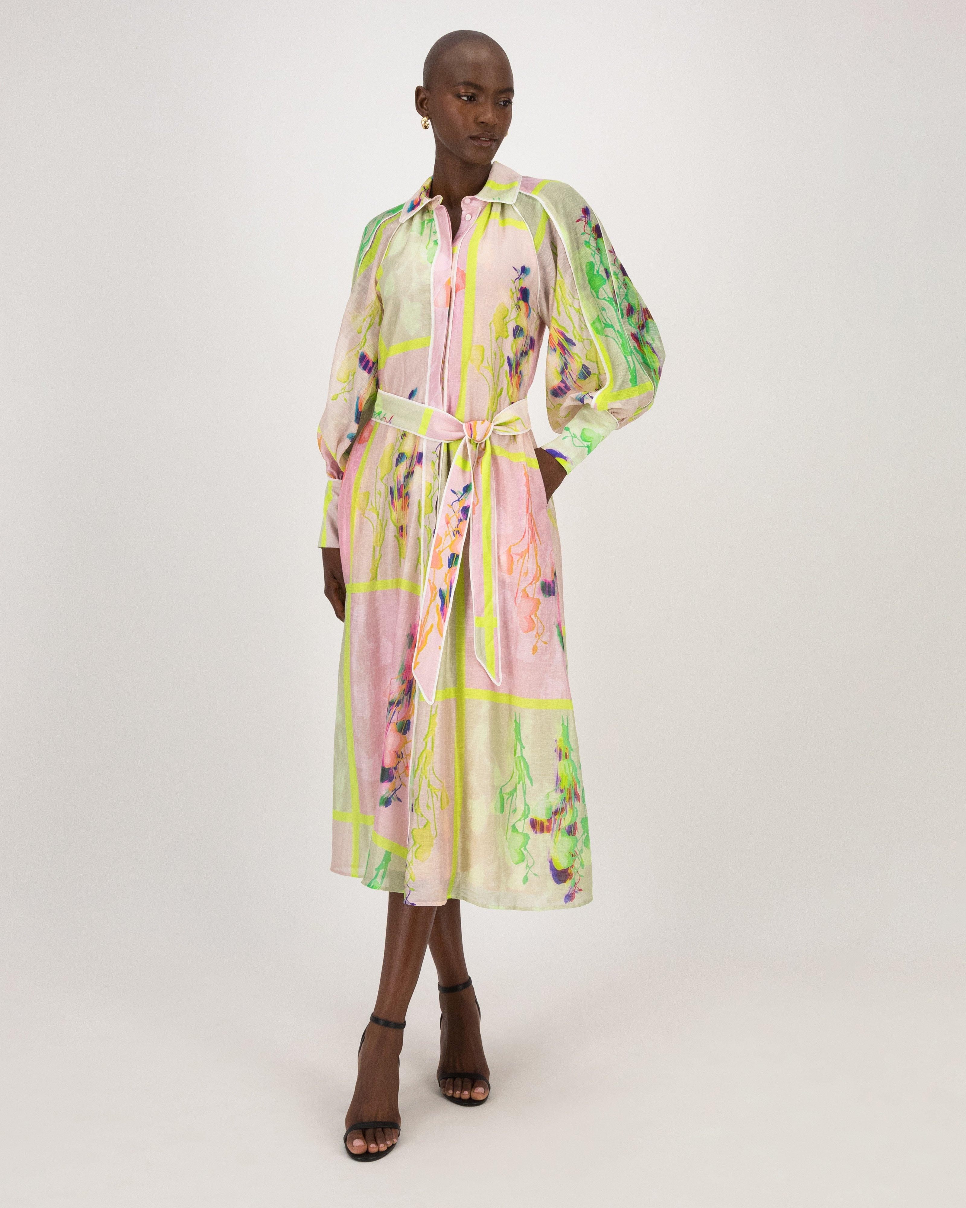 Niamh Printed Shirt Dress -  Pink