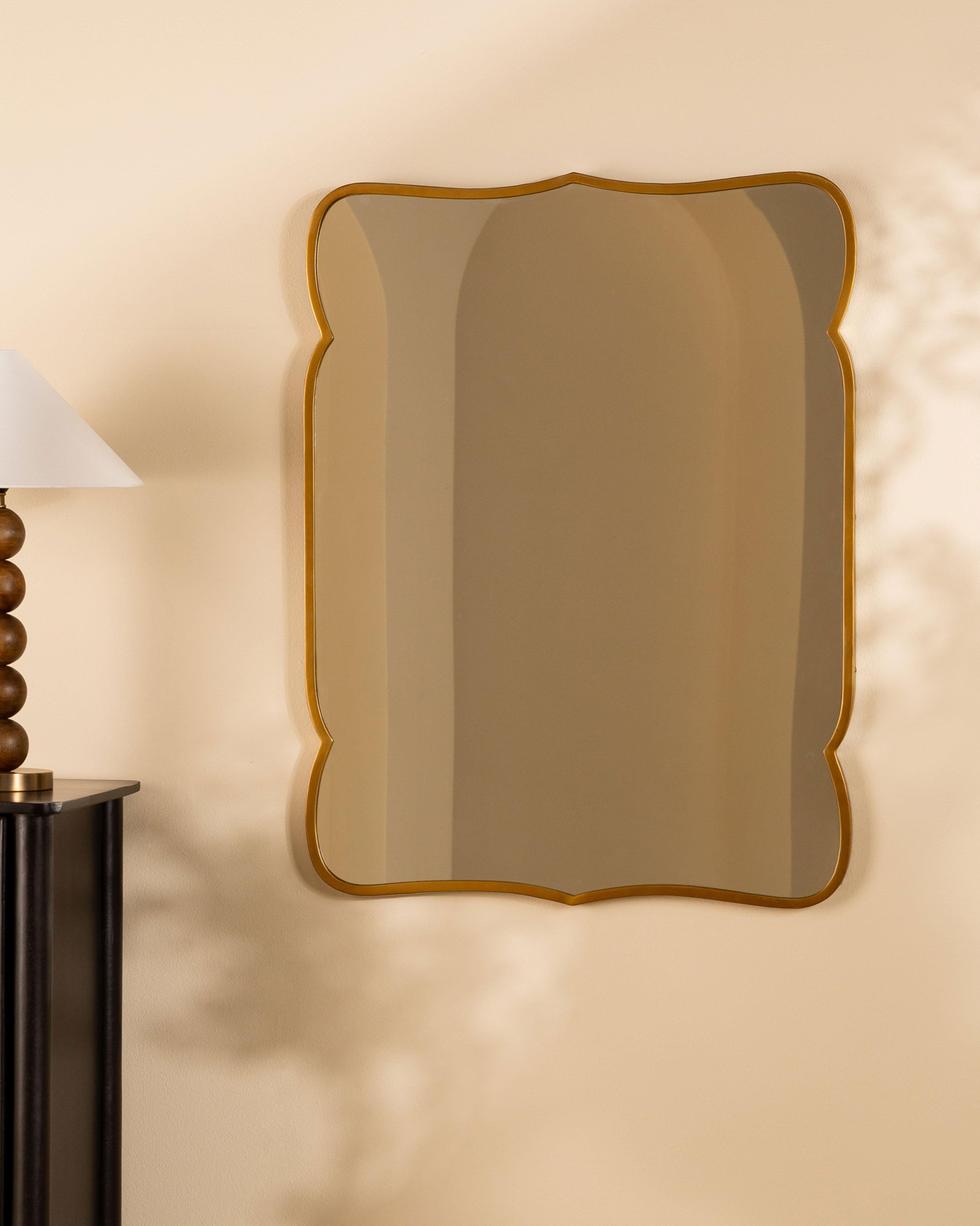 Curved Rectangular Mirror - Antique Brass -  Gold