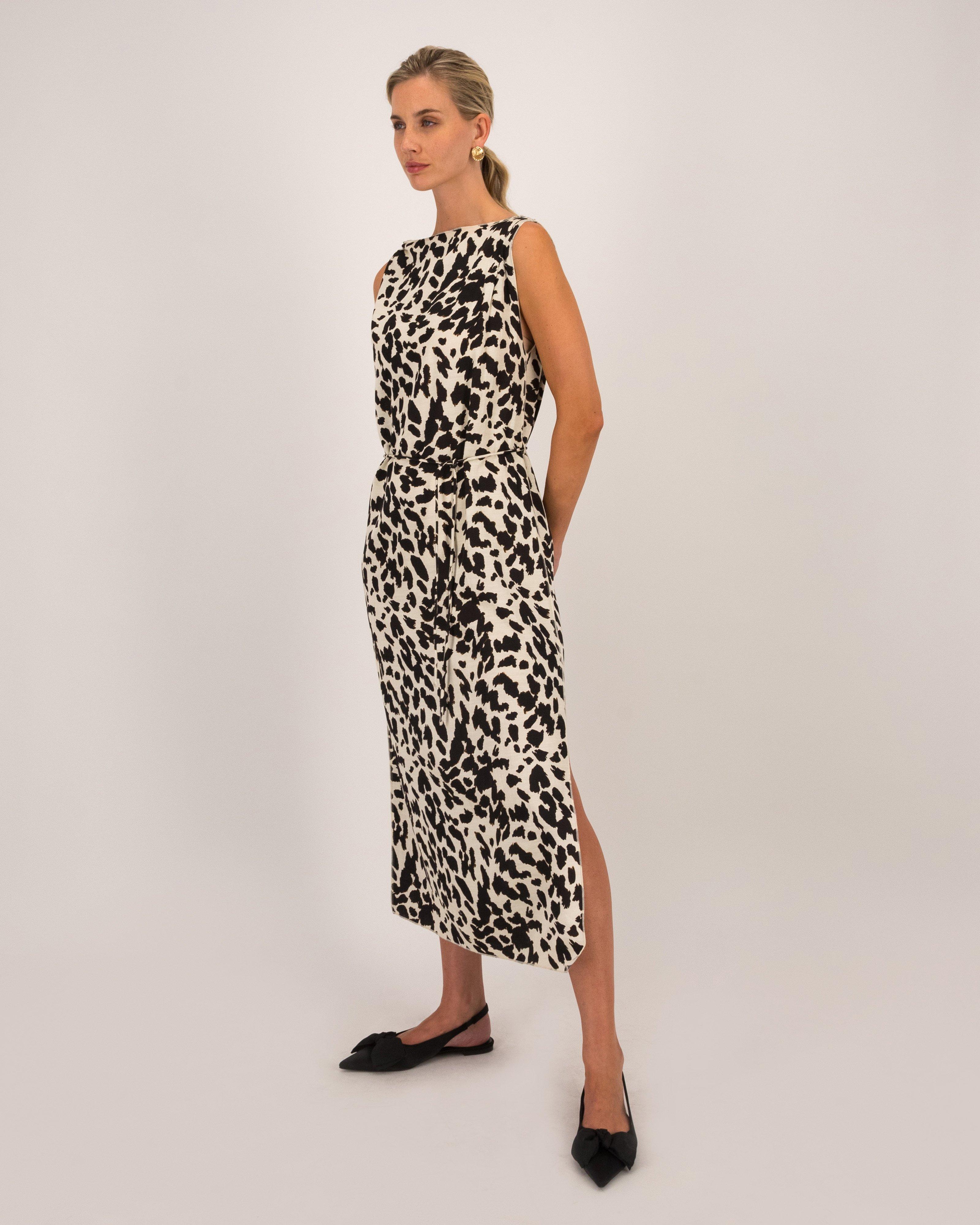 Calin Animal Printed Column Dress -  Brown
