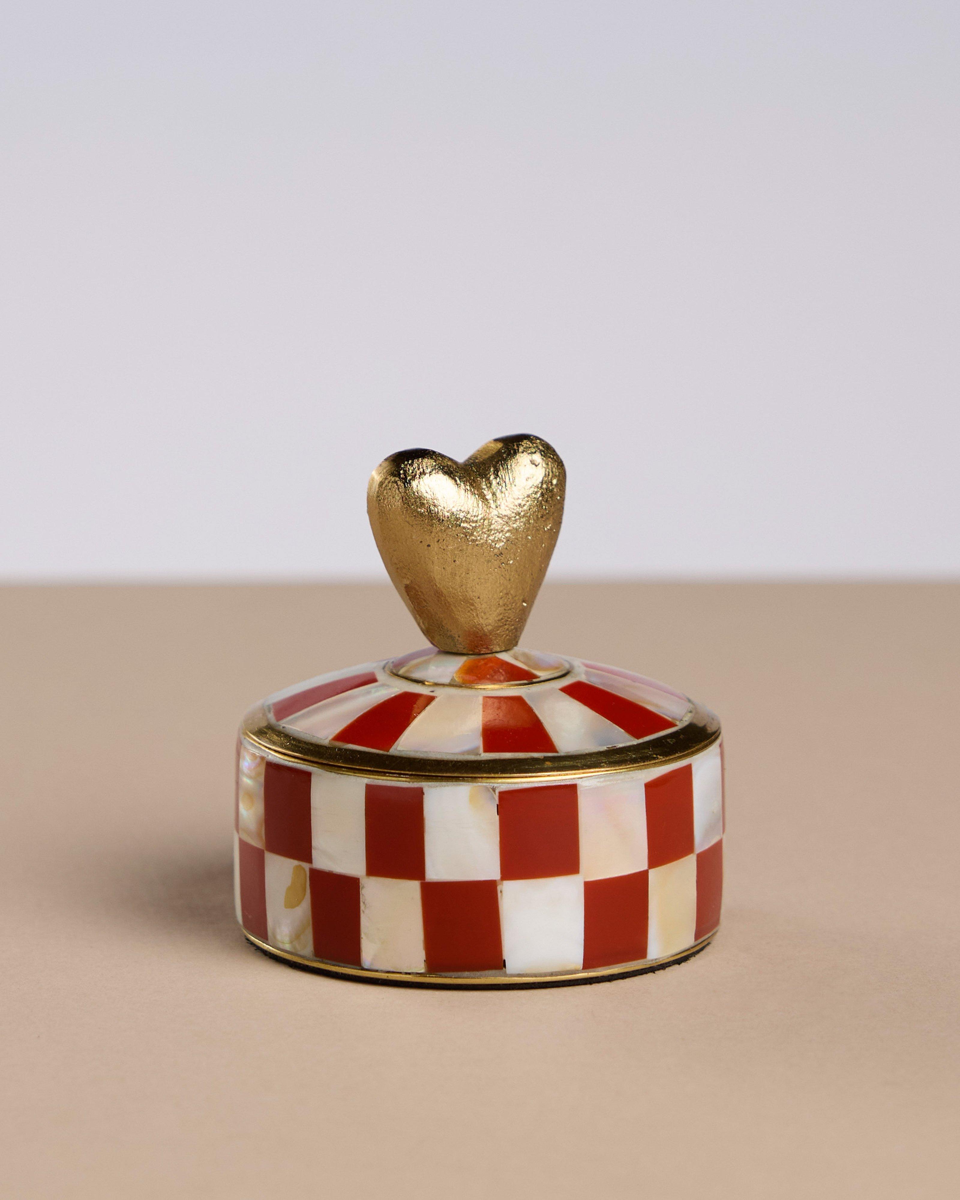 Heart Mother of Pearl & Resin Trinket Jar -  Rust