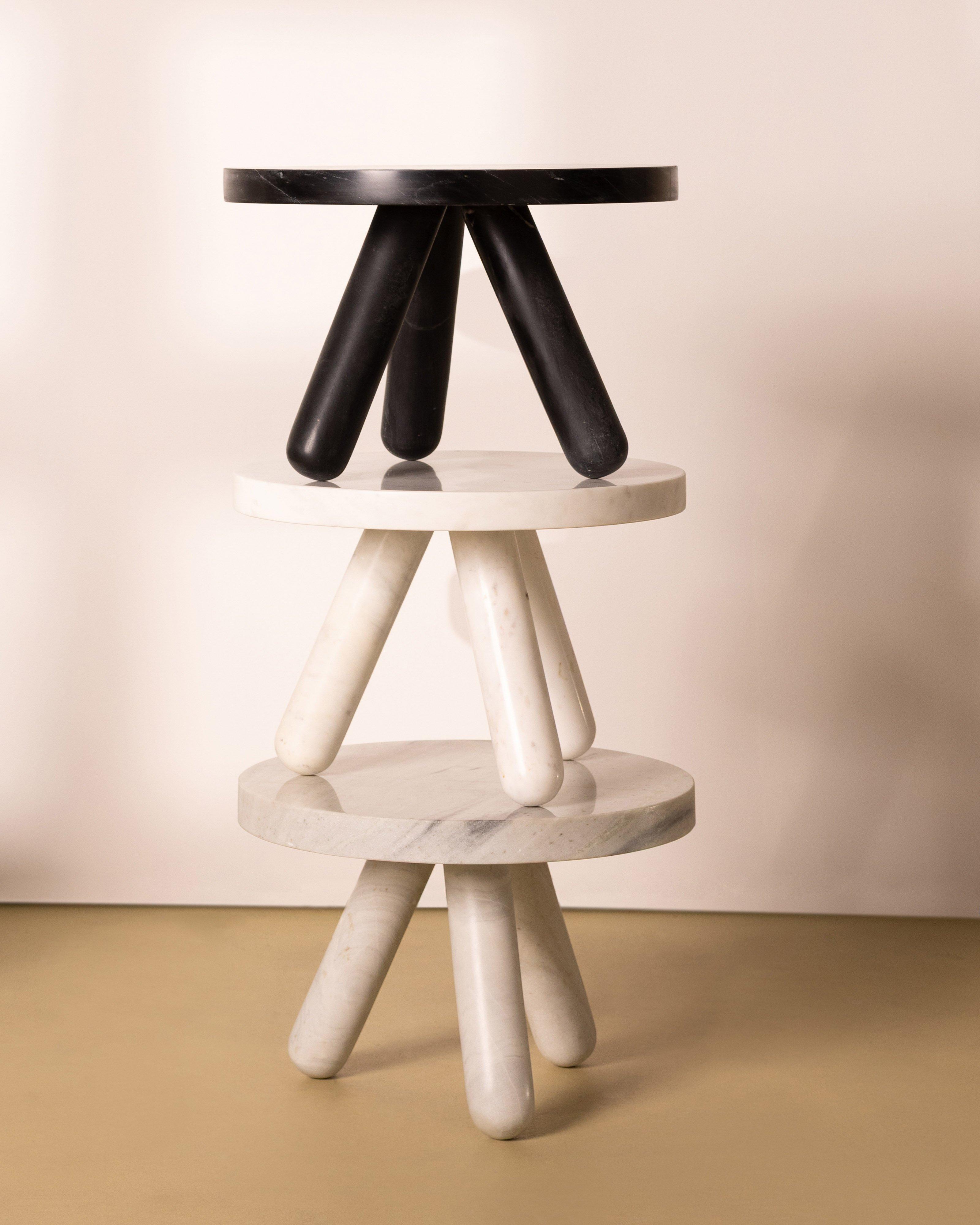 Marble Tripod Side Table -  White