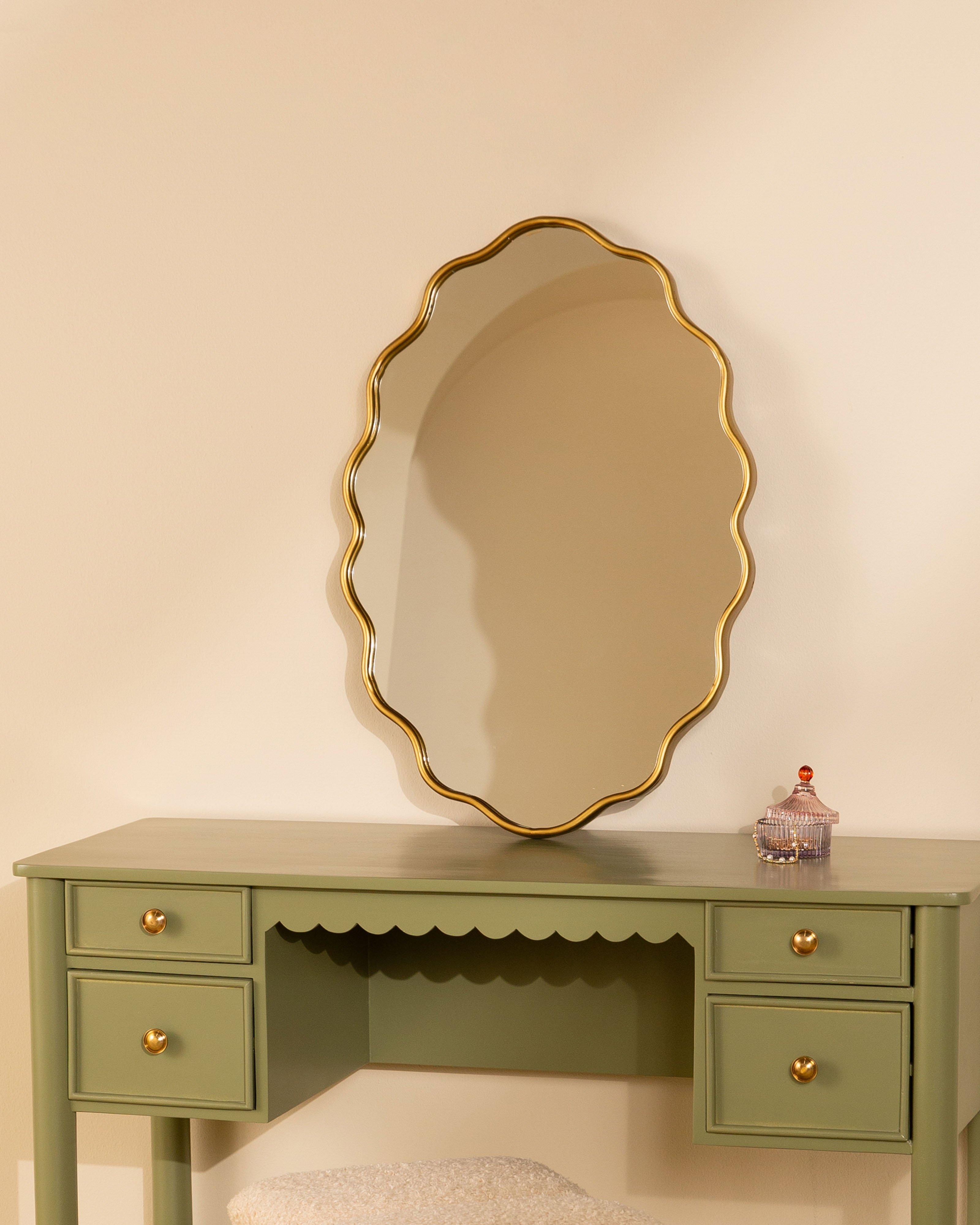 Oval Scalloped Wall Mounted Mirror - Antique Brass -  Gold