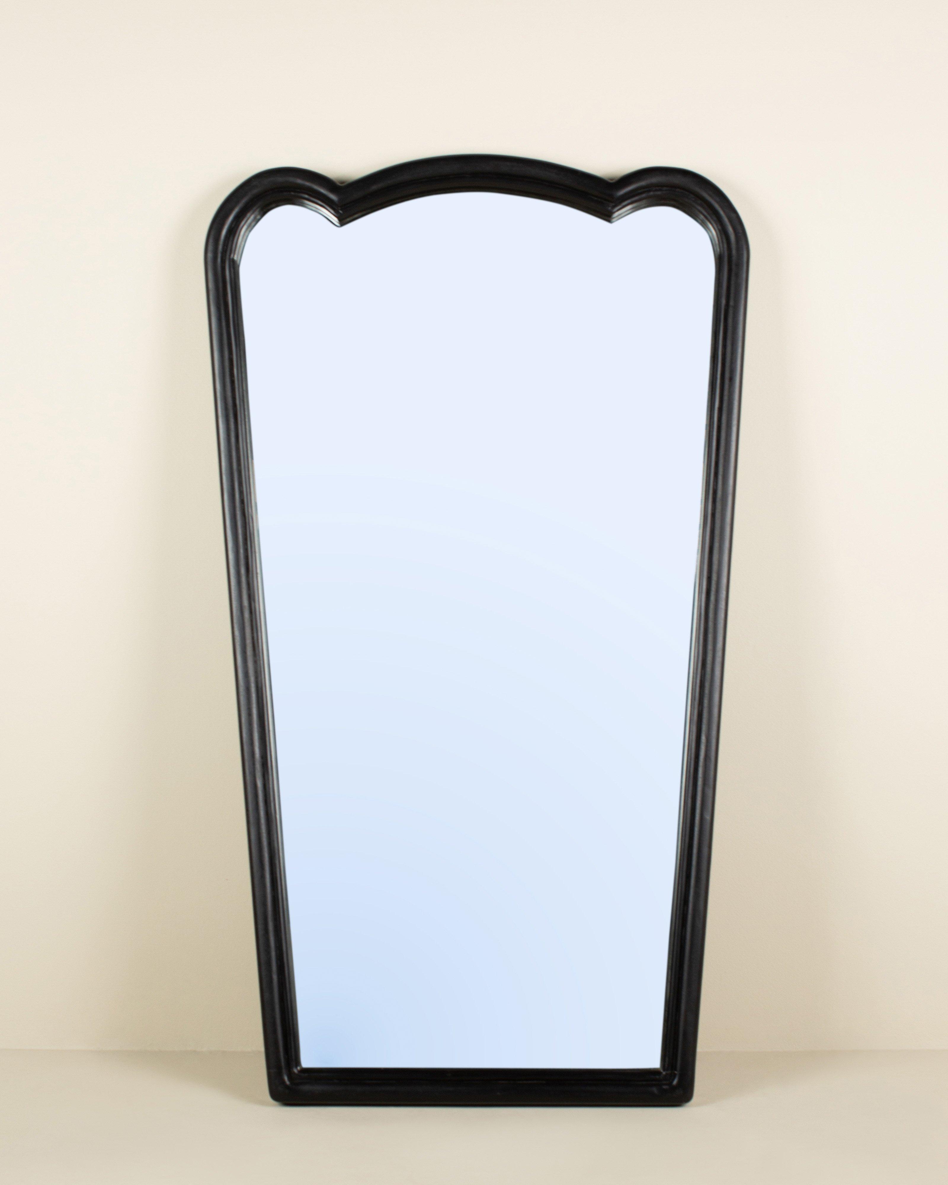 Carved Dark Wood Finish Standing Mirror -  Black