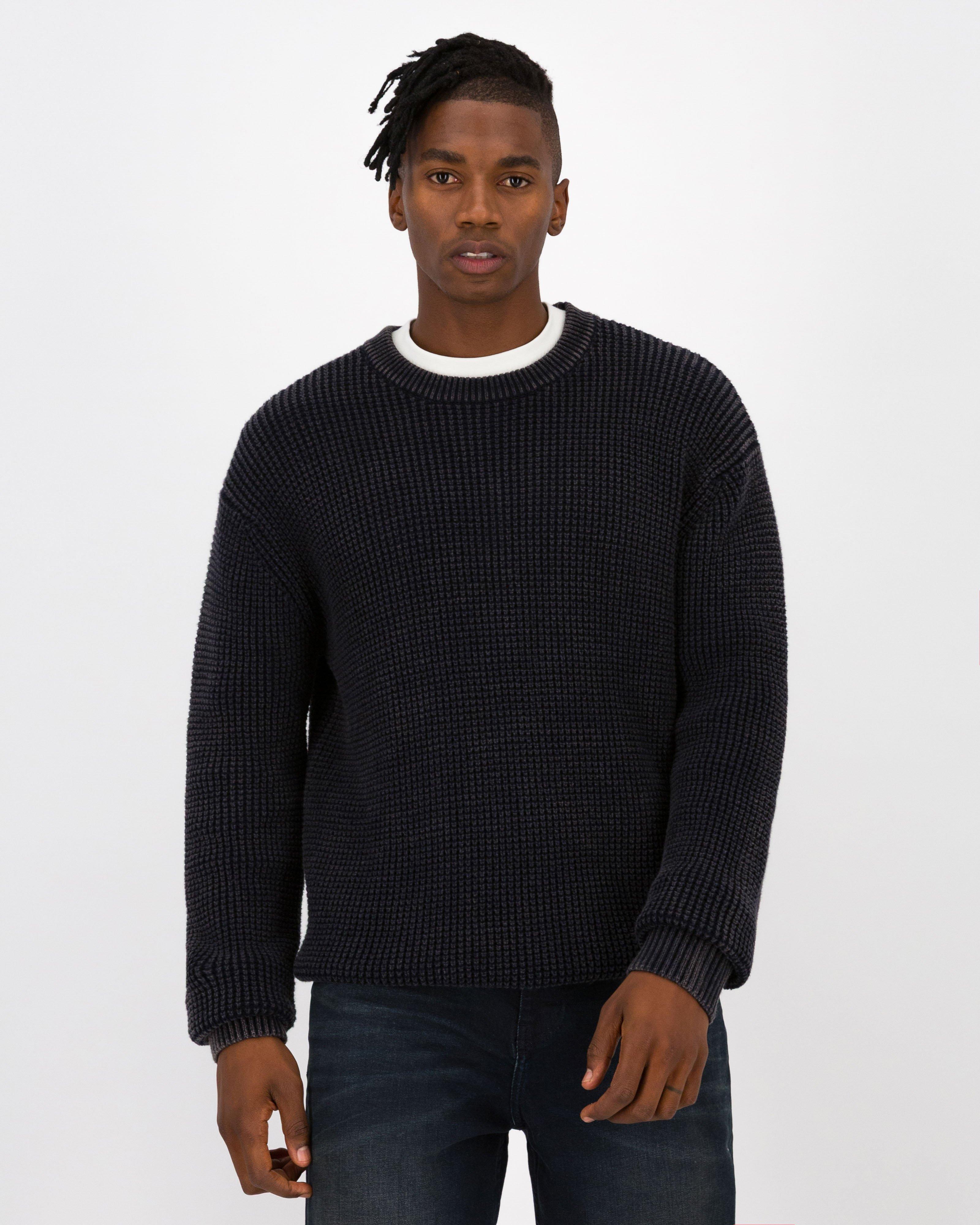 Men's Kurt Acid Wash Crew Knit -  Charcoal