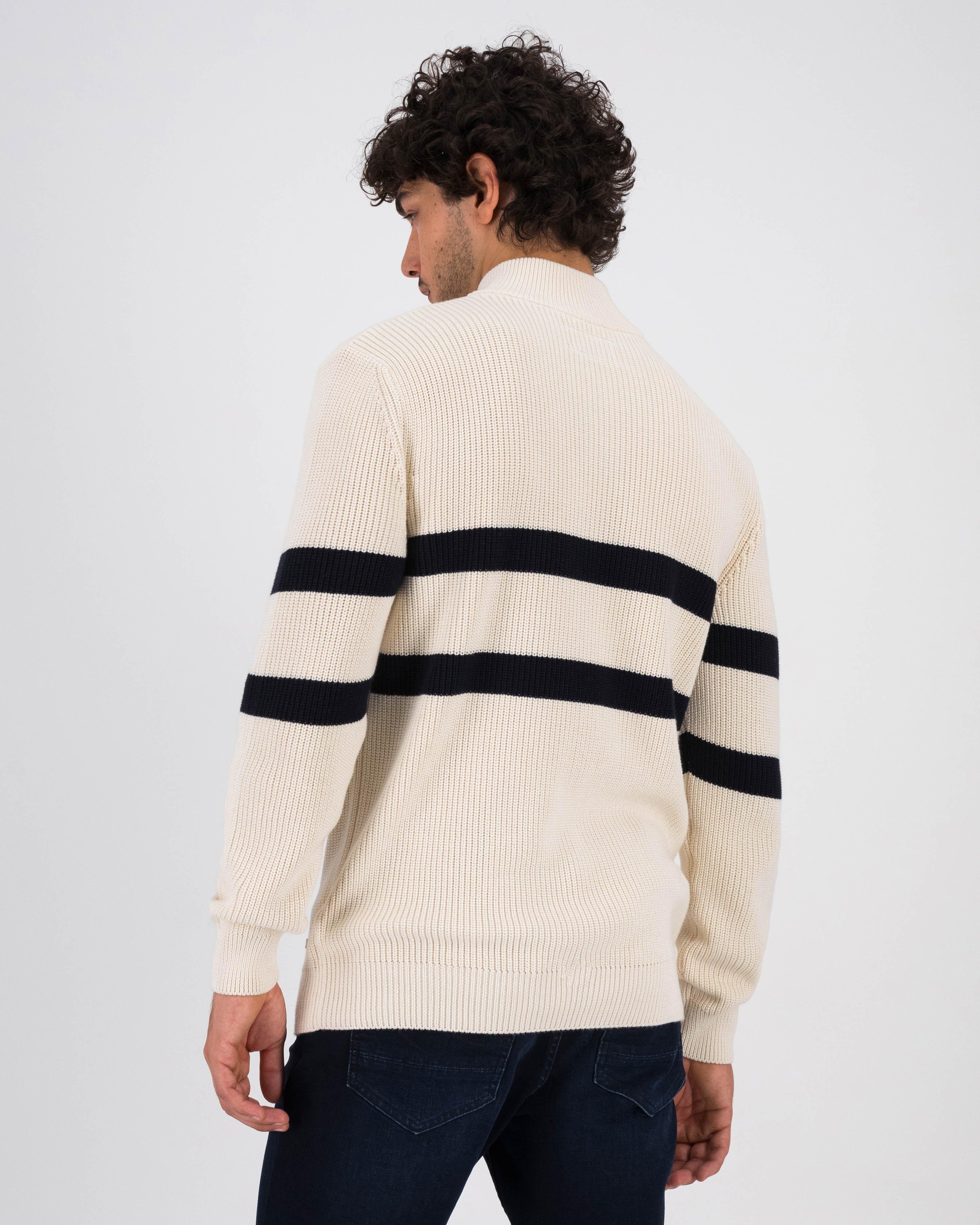 Old Khaki Men’s Terry 1/4 Zip Stripe Knit Top  -  Stone