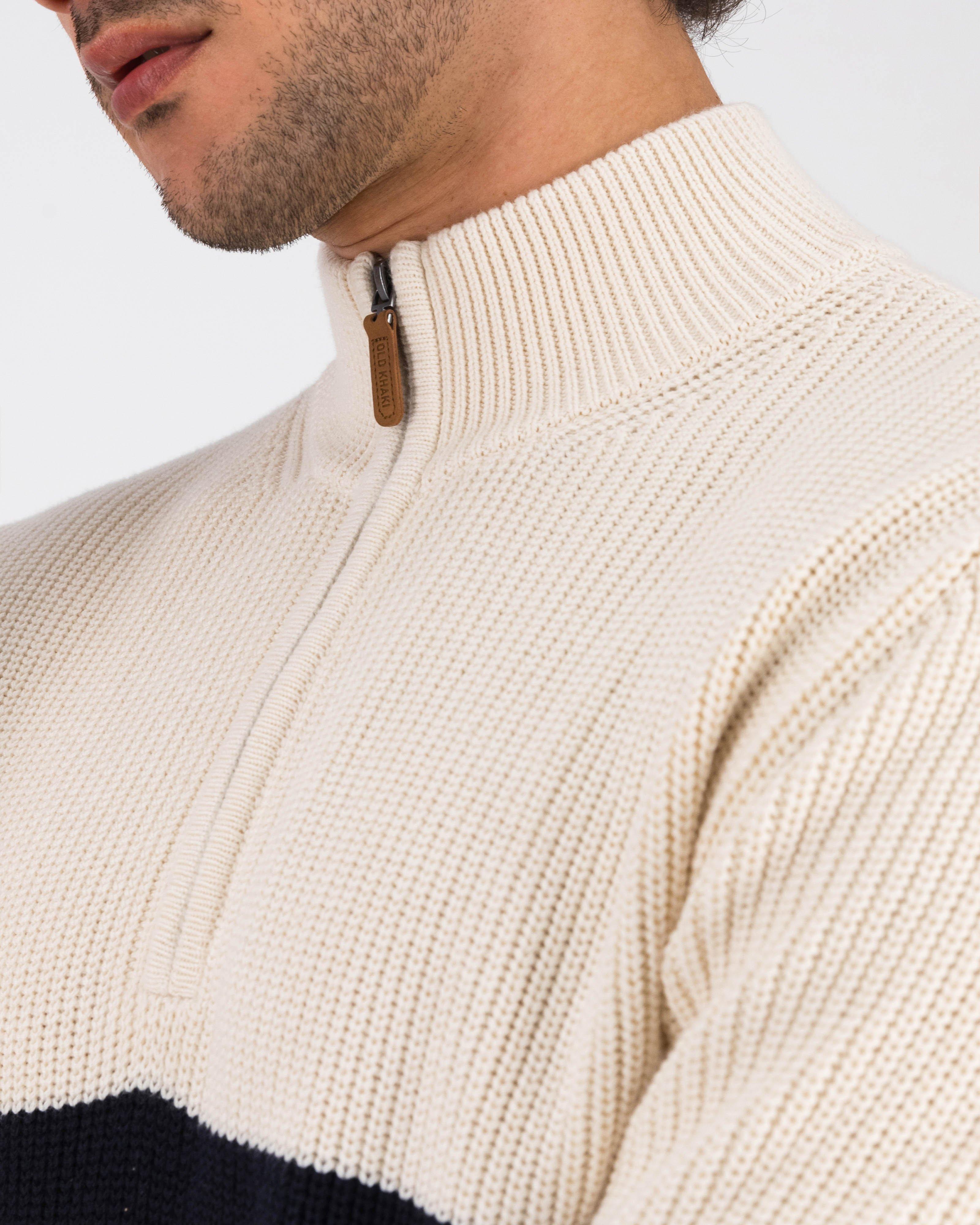 Old Khaki Men’s Terry 1/4 Zip Stripe Knit Top  -  Stone