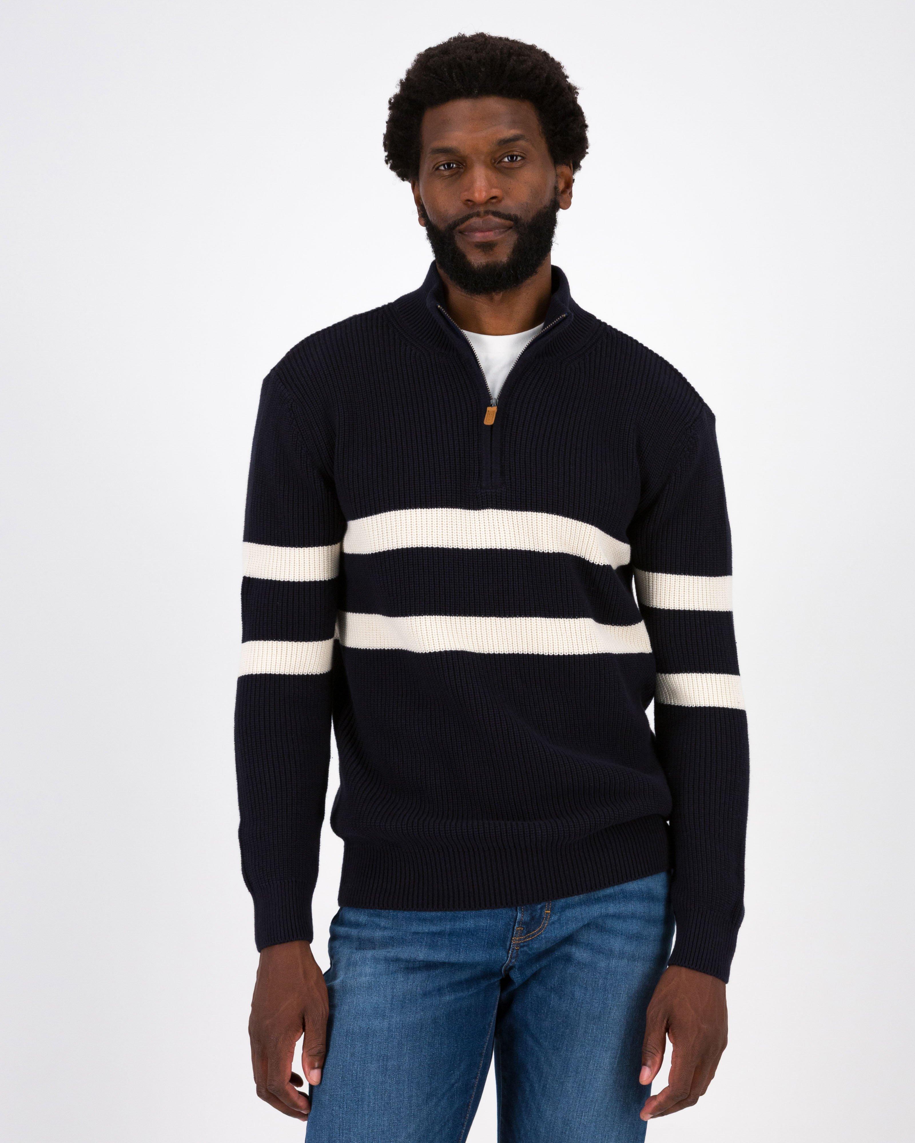 Old Khaki Men’s Terry 1/4 Zip Stripe Knit Top  -  Navy