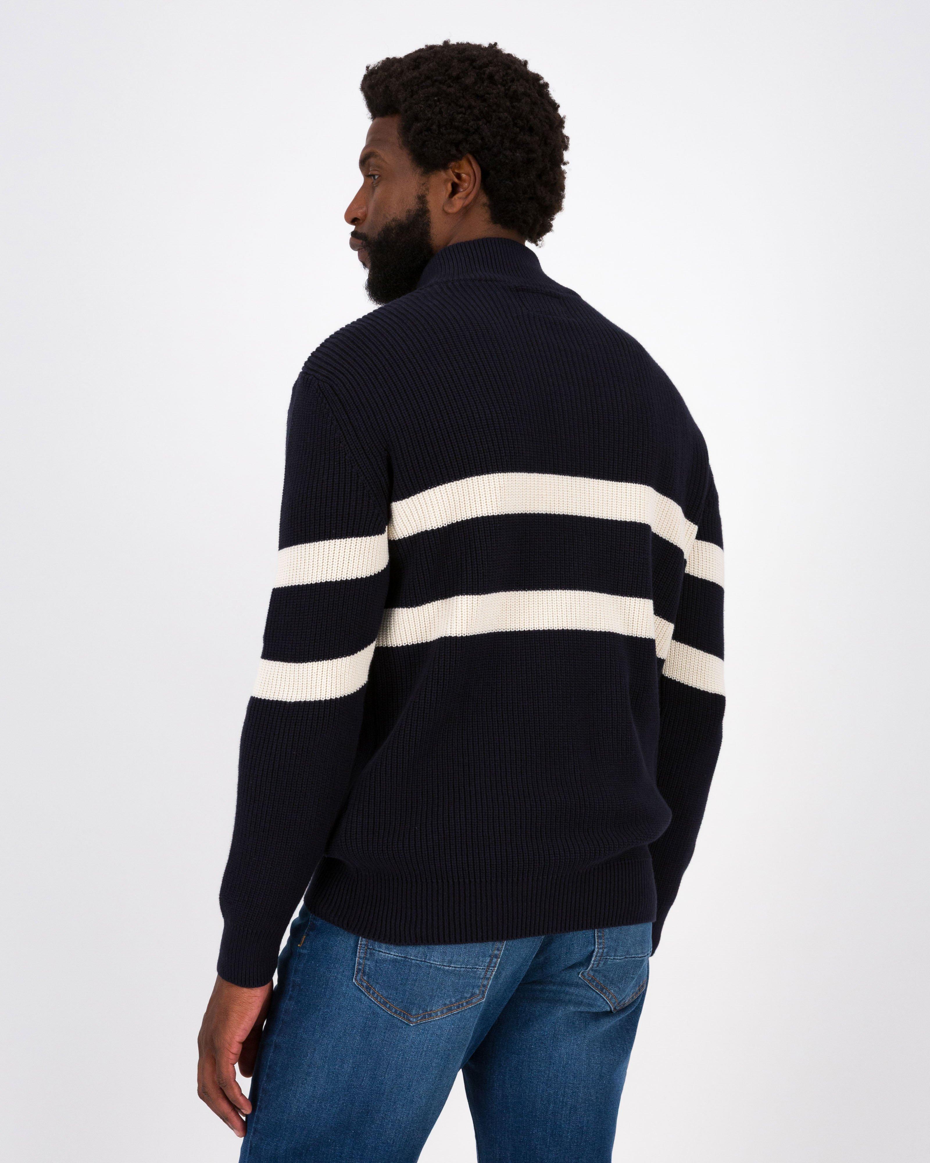 Old Khaki Men’s Terry 1/4 Zip Stripe Knit Top  -  Navy
