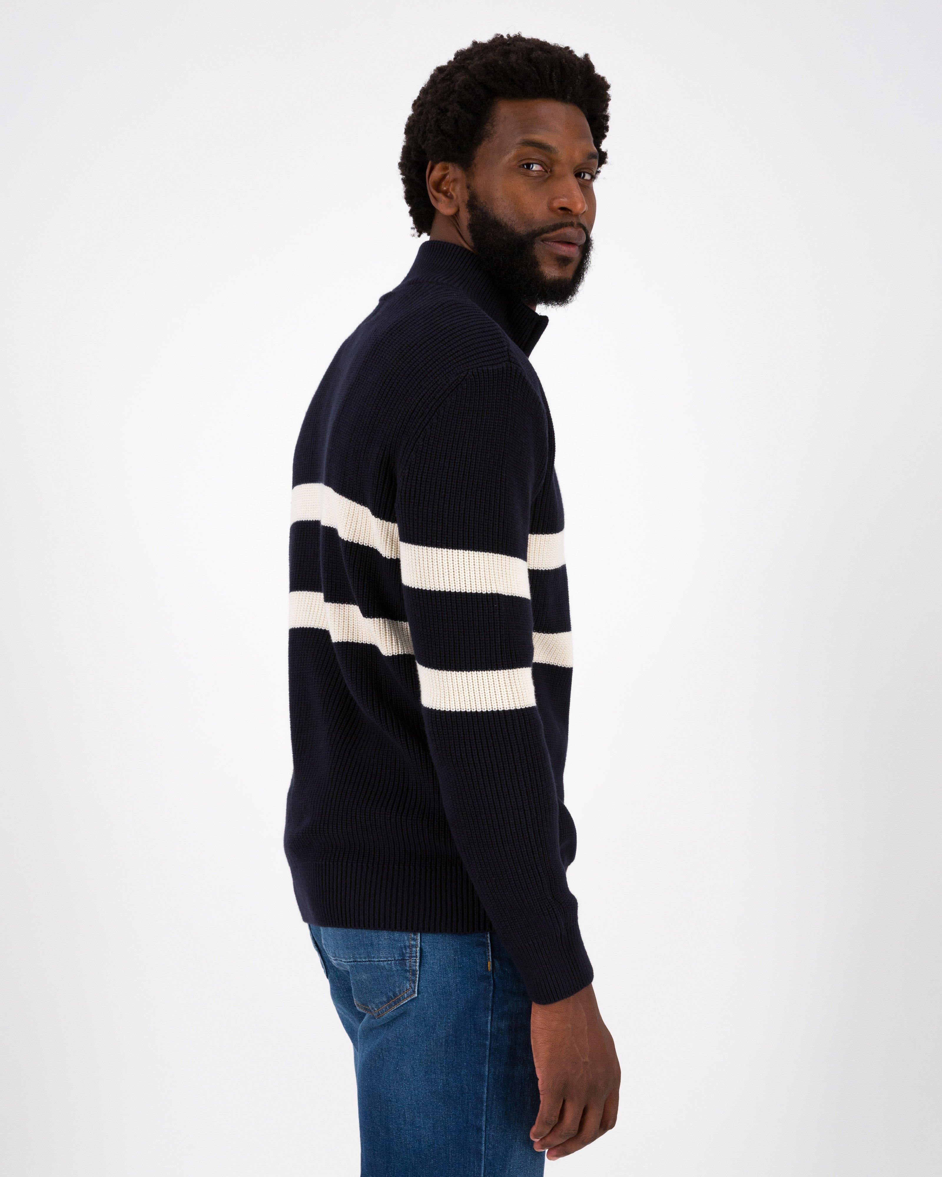 Old Khaki Men’s Terry 1/4 Zip Stripe Knit Top  -  Navy