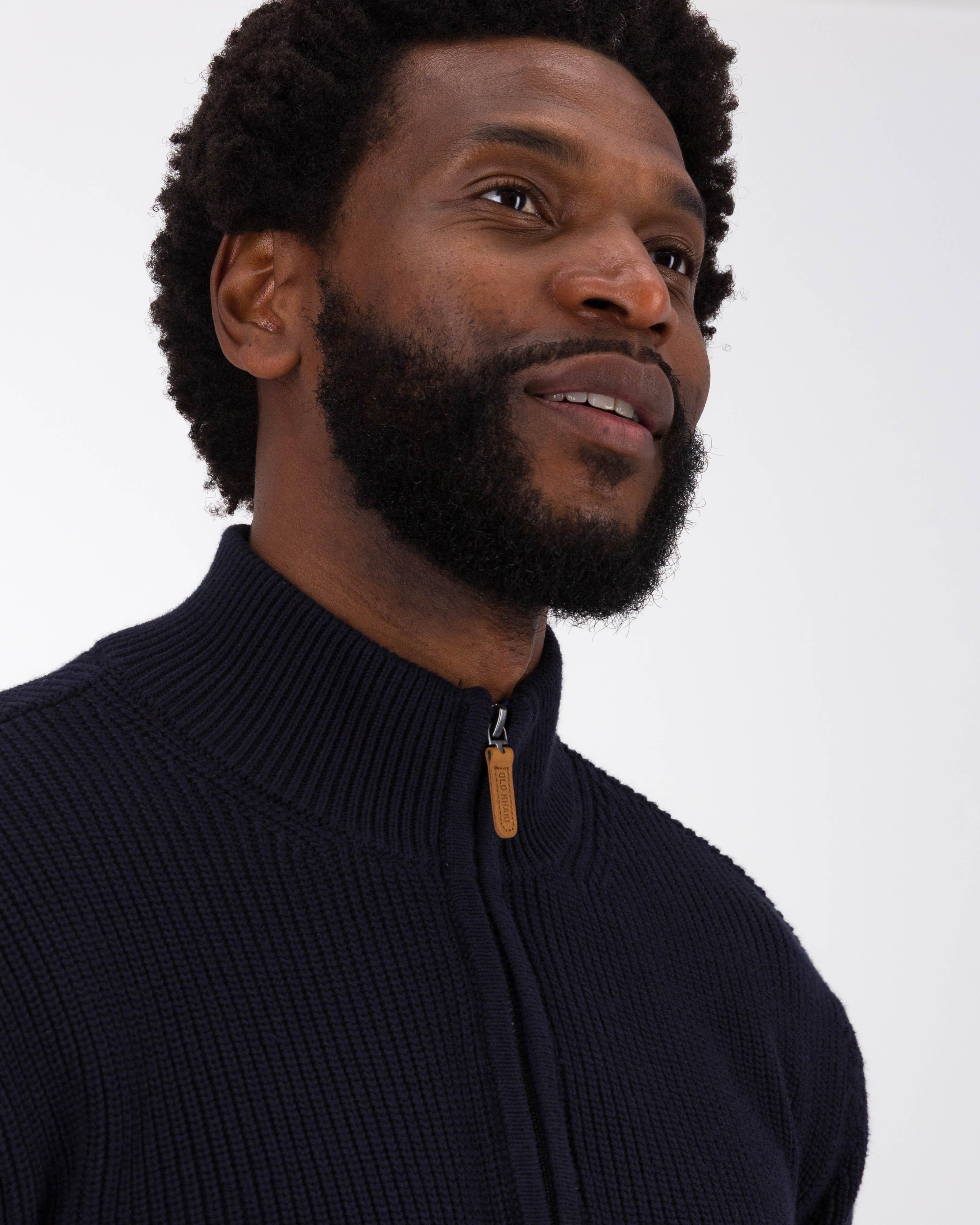 Old Khaki Men’s Terry 1/4 Zip Stripe Knit Top  -  Navy