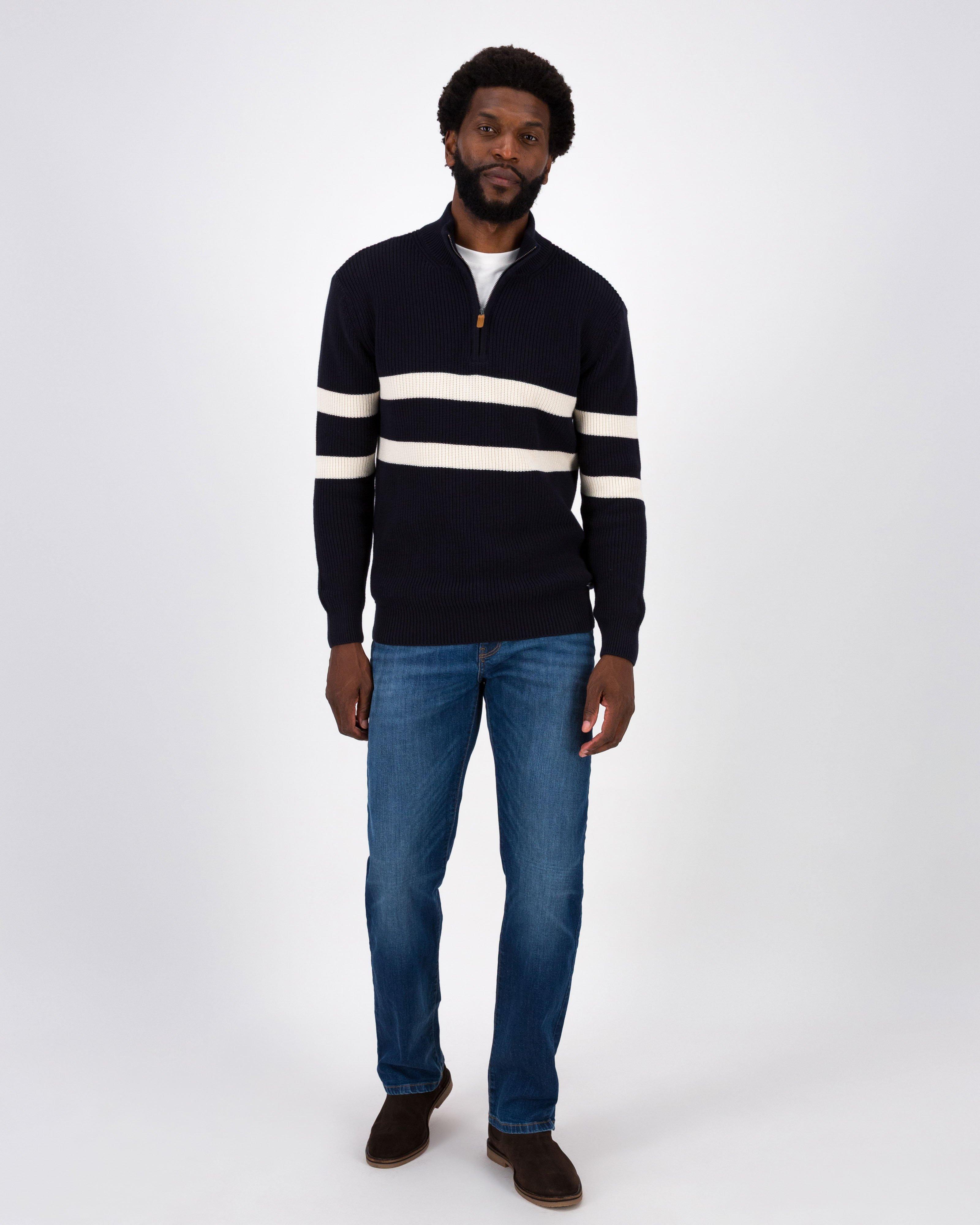 Old Khaki Men’s Terry 1/4 Zip Stripe Knit Top  -  Navy