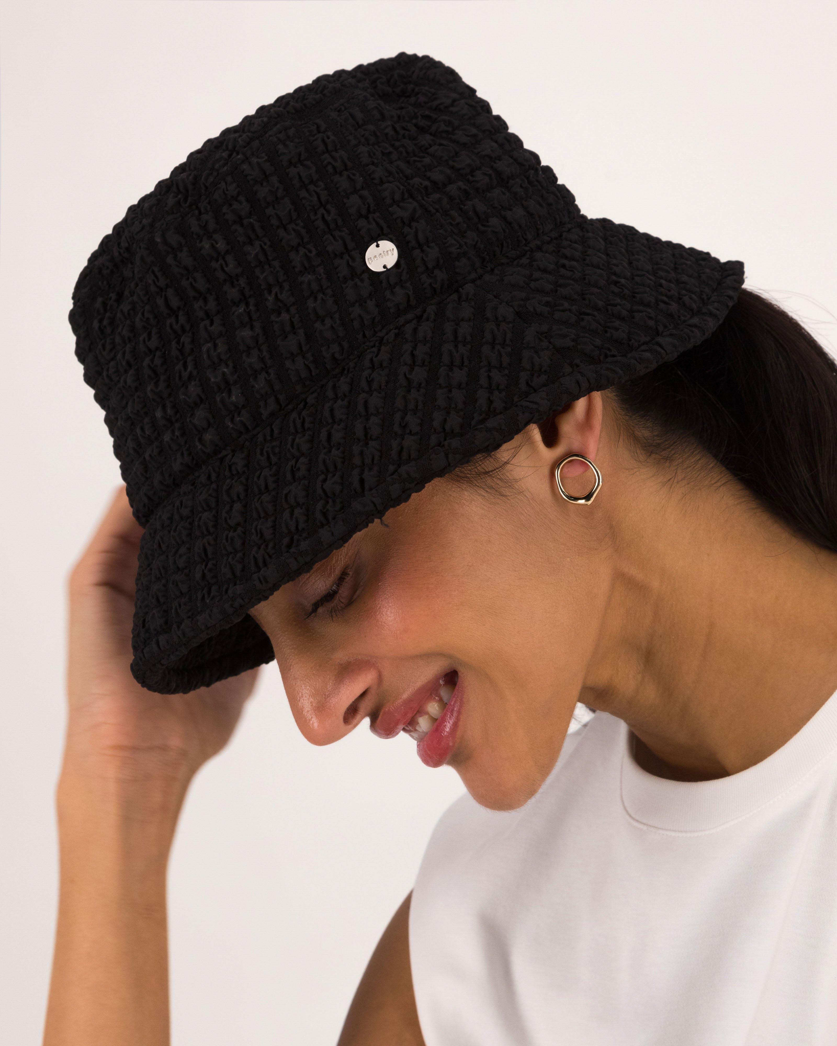 Lula Seersucker Bucket Hat -  Black
