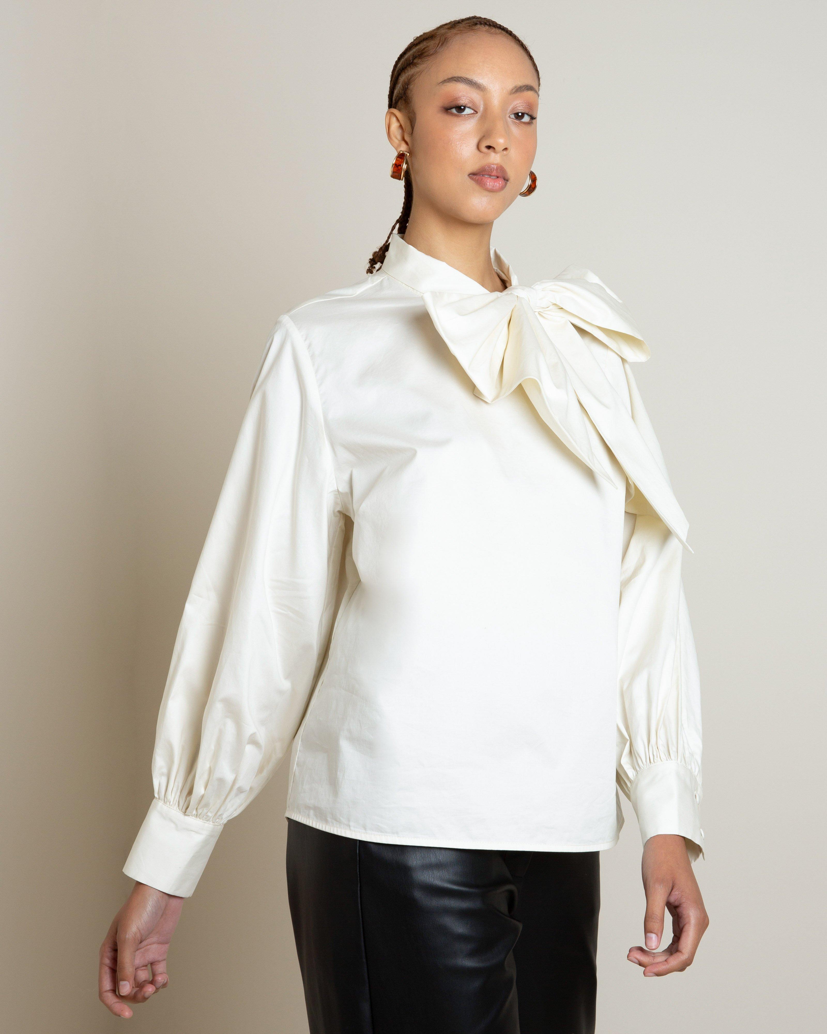 Valente Kitty Bow Poplin Blouse -  Milk