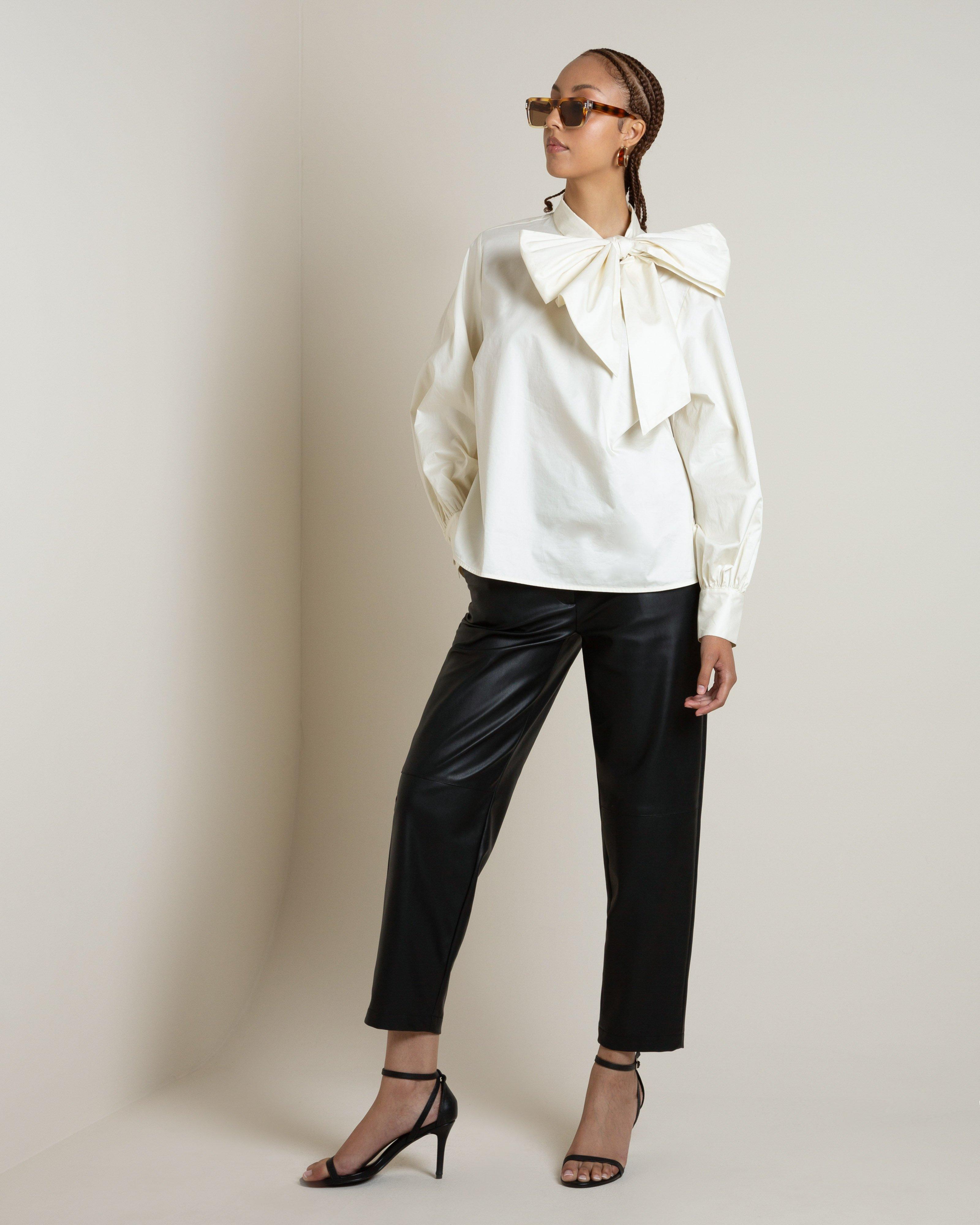 Valente Kitty Bow Poplin Blouse -  Milk