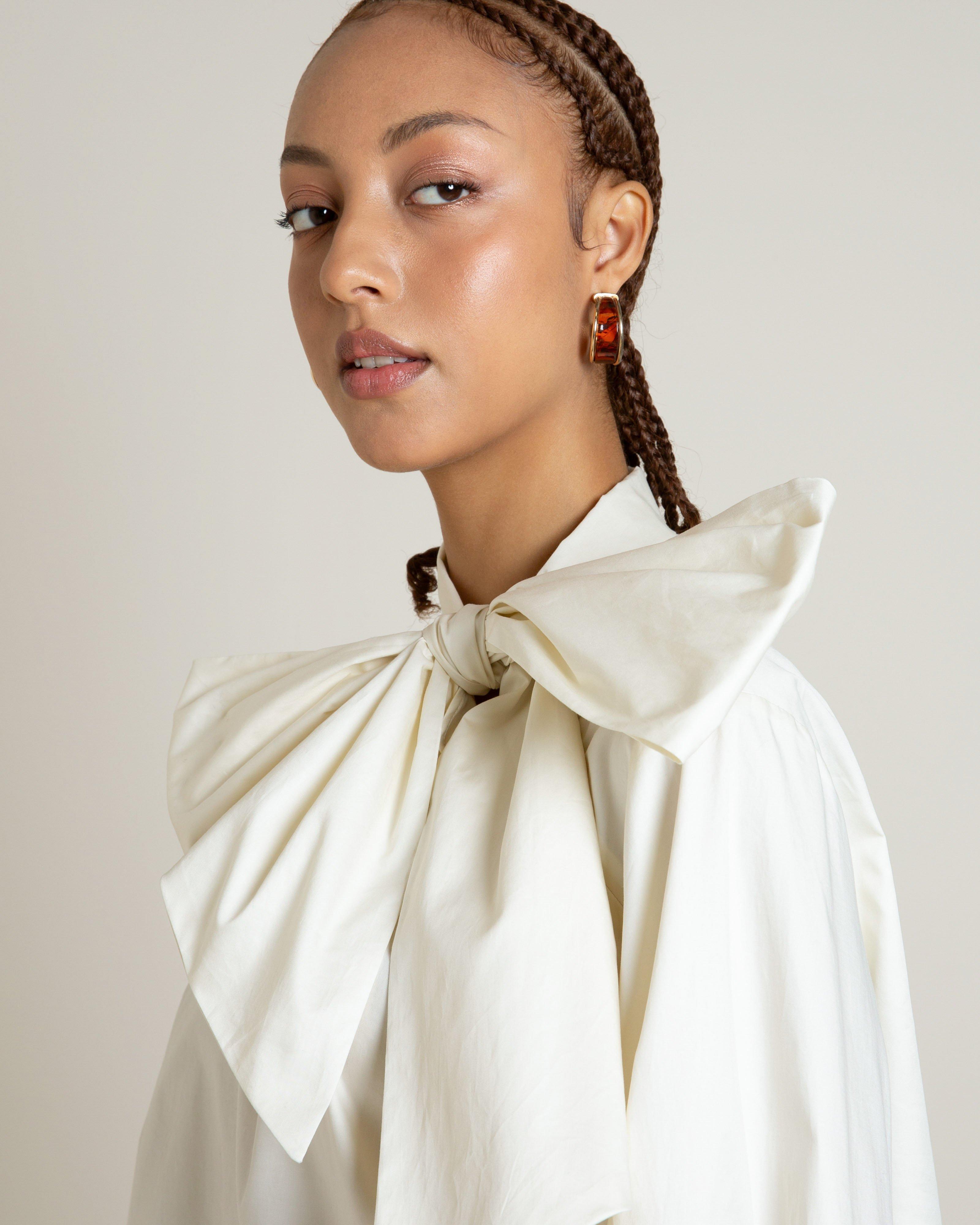 Valente Kitty Bow Poplin Blouse -  Milk