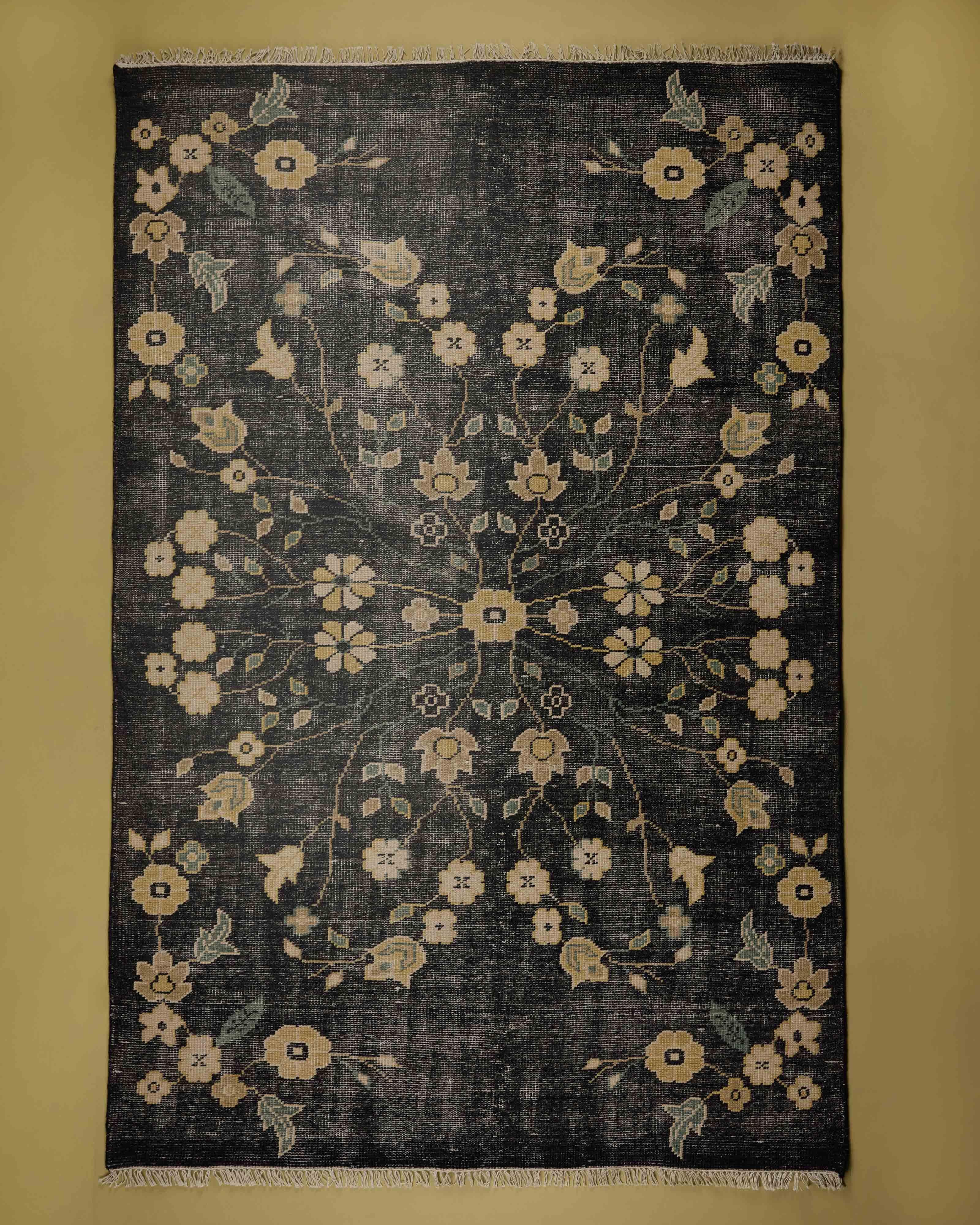 Fiona Wool and Cotton Floral Hand Knotted Rug - 200cm x 300cm -  Blue