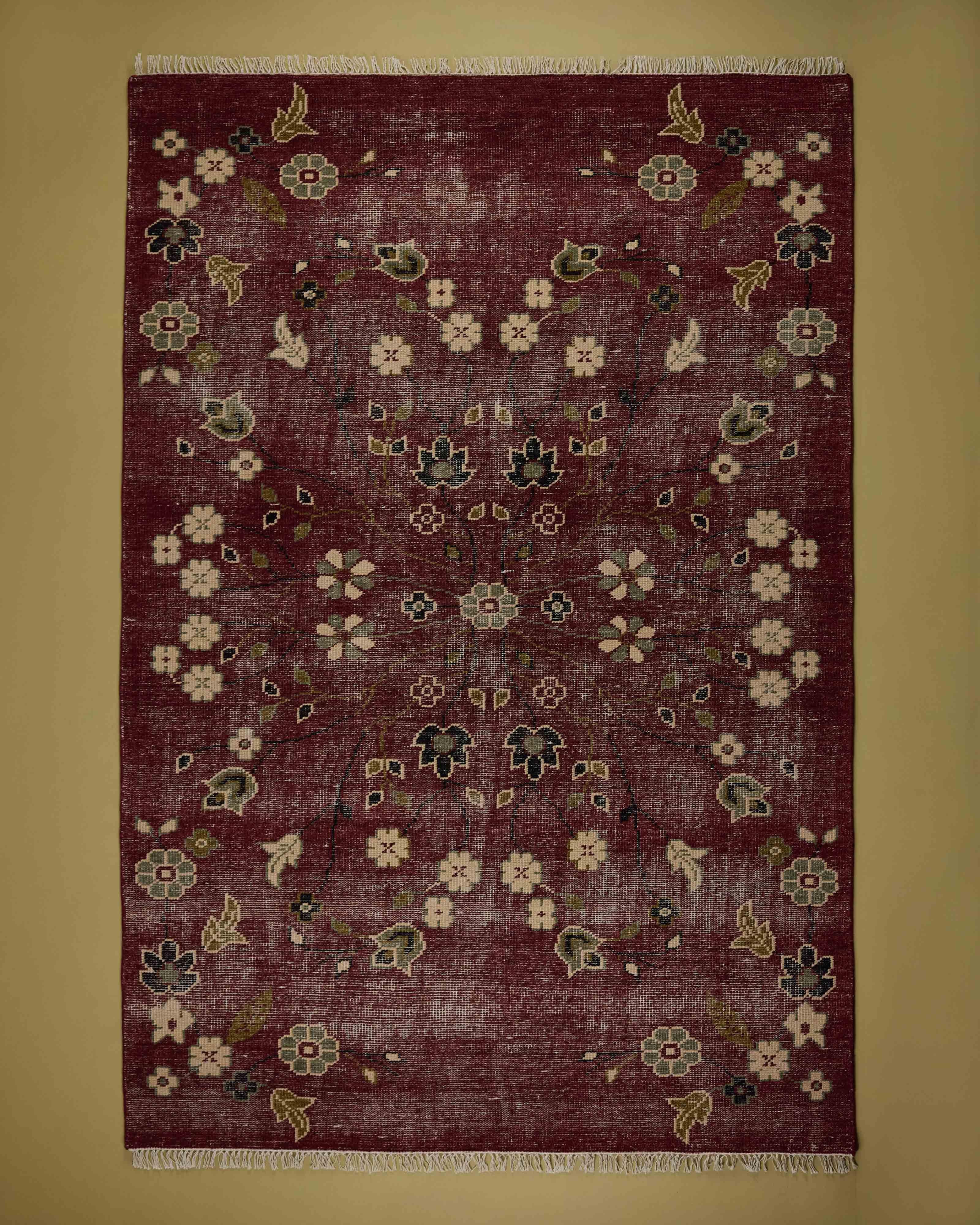 Fiona Wool and Cotton Floral Hand Knotted Rug - 200cm x 300cm -  Rust