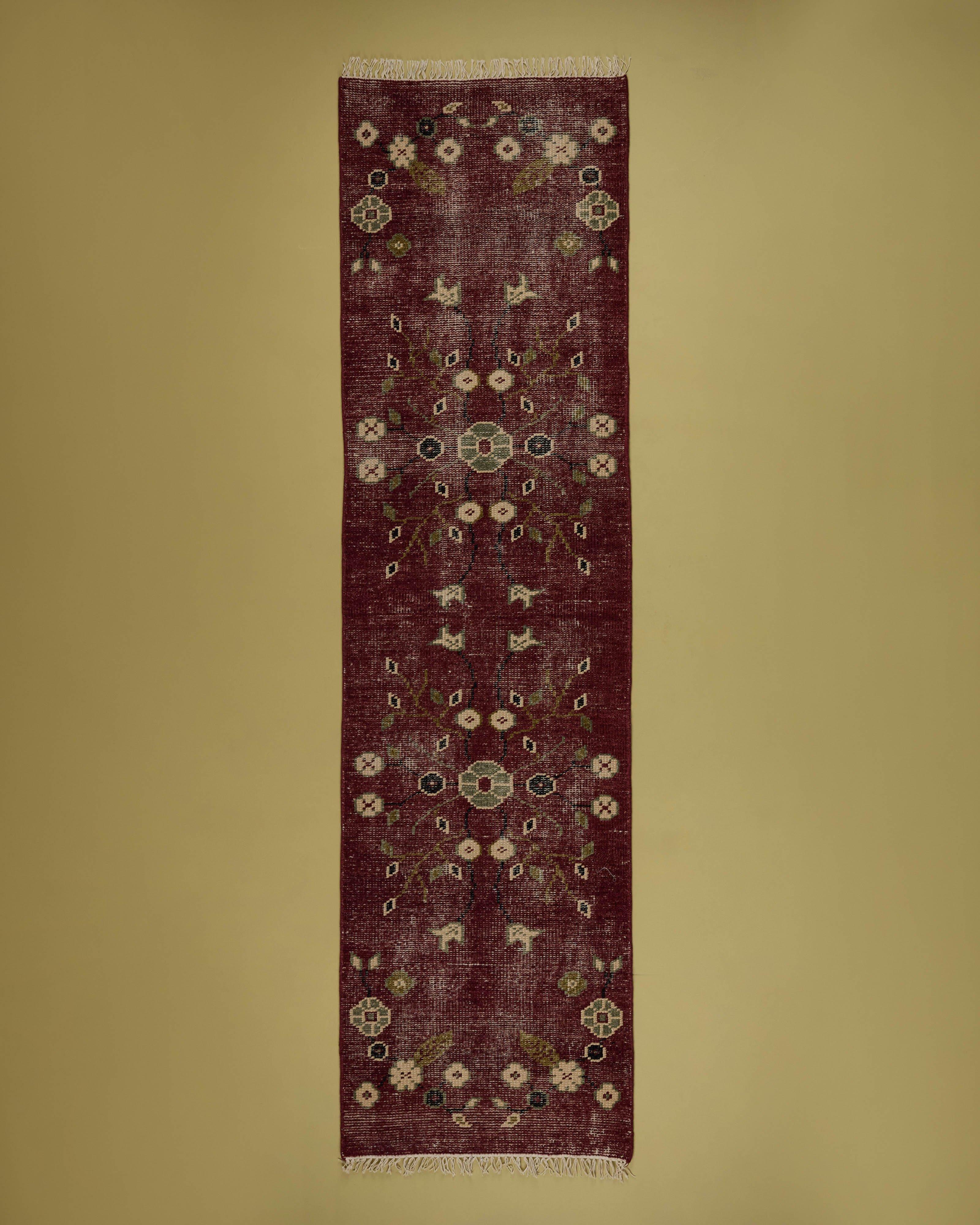 Fiona Wool and Cotton Floral Hand Knotted Runner - 80cm x 300cm -  Rust